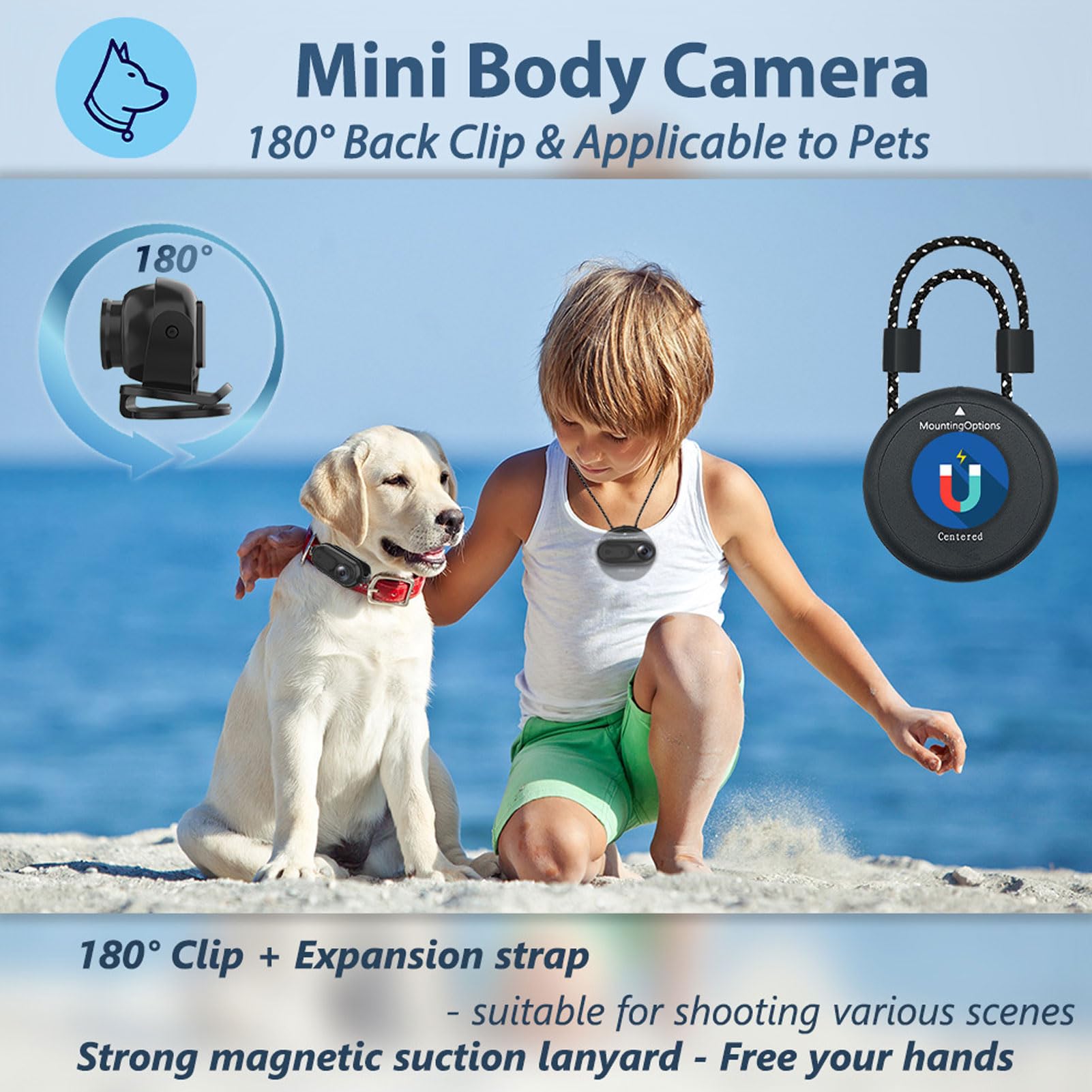 Akozon Videocamera Indossabile con Videocamera 4K FHD Grandangolare WiFi Sport POV Cam per Vlog Escursioni in Bicicletta