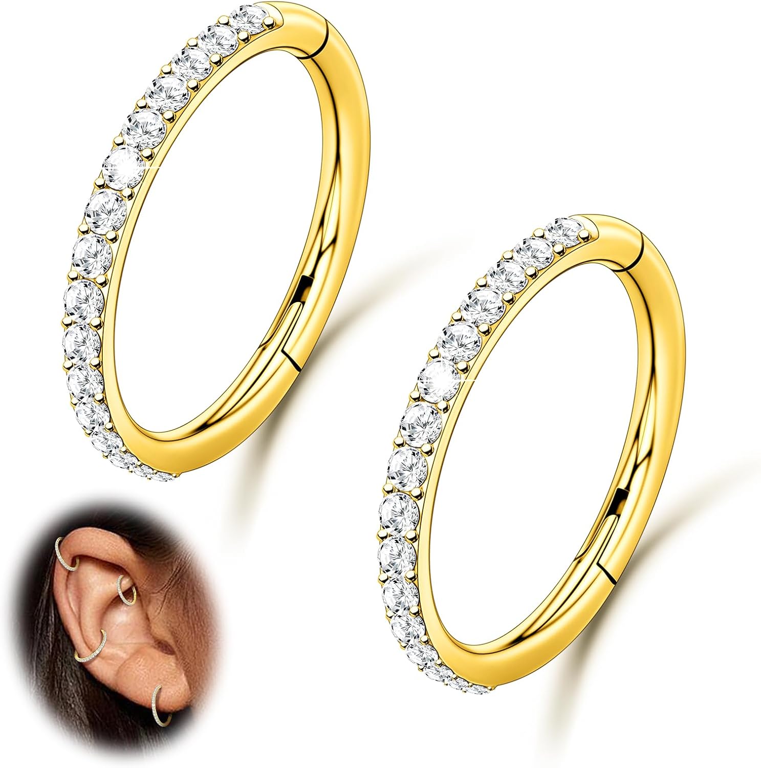 2PCS 20G 18G 16G Nose Ring Cartilage Hoop Earring Stainless Steel 4Colors Choose Hoop Earrings Hinged Summer Sparkle Septum Hoops Daith Conch Helix Tragus Piercing 6mm/7mm/8mm/9mm/10mm