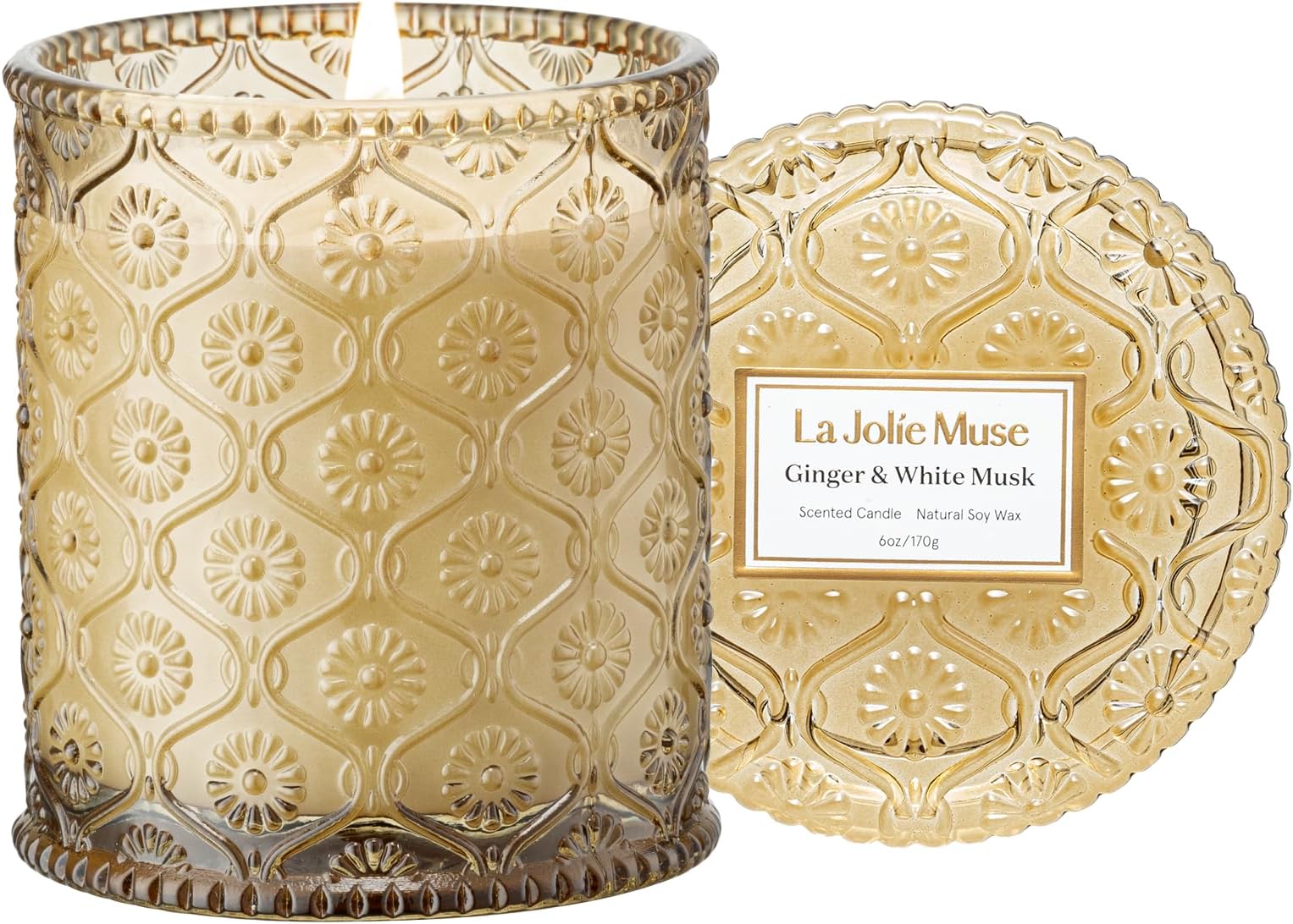 Ginger & White Musk Candles | Ginger, Lemongrass & Musk | 6 oz Soy Candle | Natural Soy Wax | 40 Hours Clean Burn | Gift-Ready for Hosts & Gathering | Seasonal Home Décor