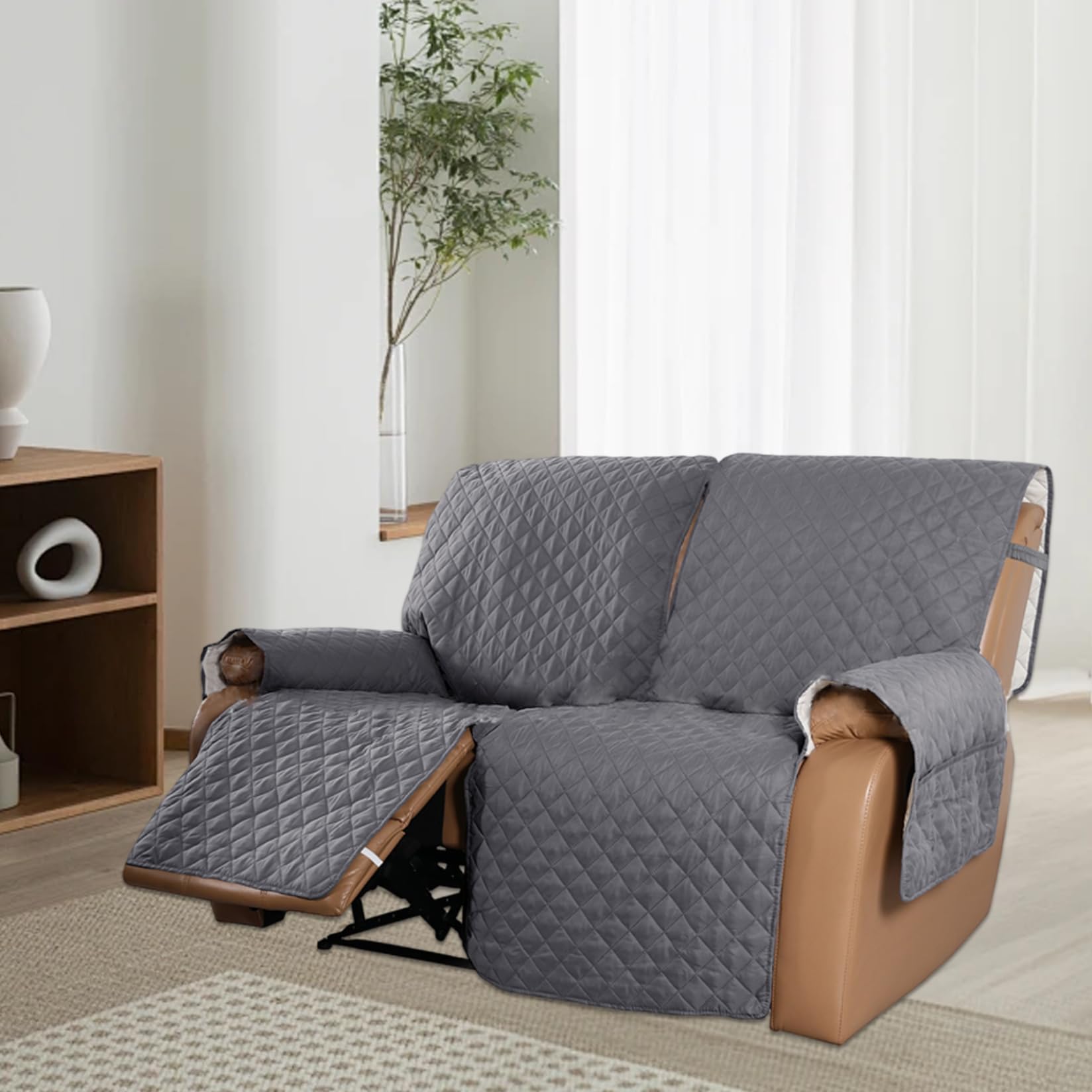 Housses de Causeuse inclinables imperméables 2 Places – Housse inclinable antidérapante avec Sangles élastiques pour canapé à 2 Coussins (Gris)