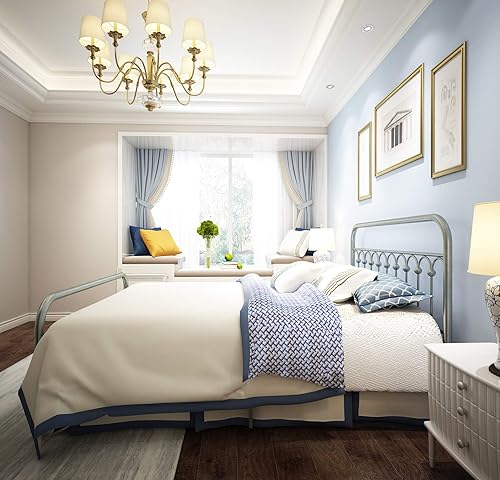 Miniatura 18 de 1730 1710 1707. Marco de cama de metal, tamaño queen, con cabecera vintage y base de plataforma con pie de cama, de hierro forjado. Negro -,Marrón