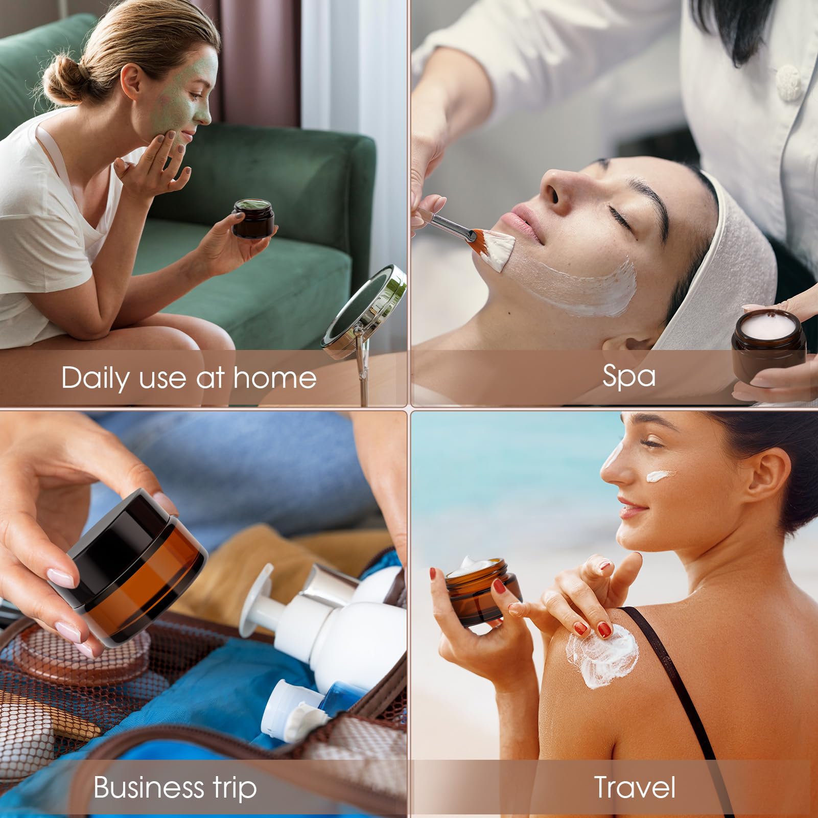 Ámbar Tarros Cosmeticos 20ml, Tarros de Crema con 2 Raspadores, Contenedor de Cosméticos Marrón, Tarro de Cristal con Tapa