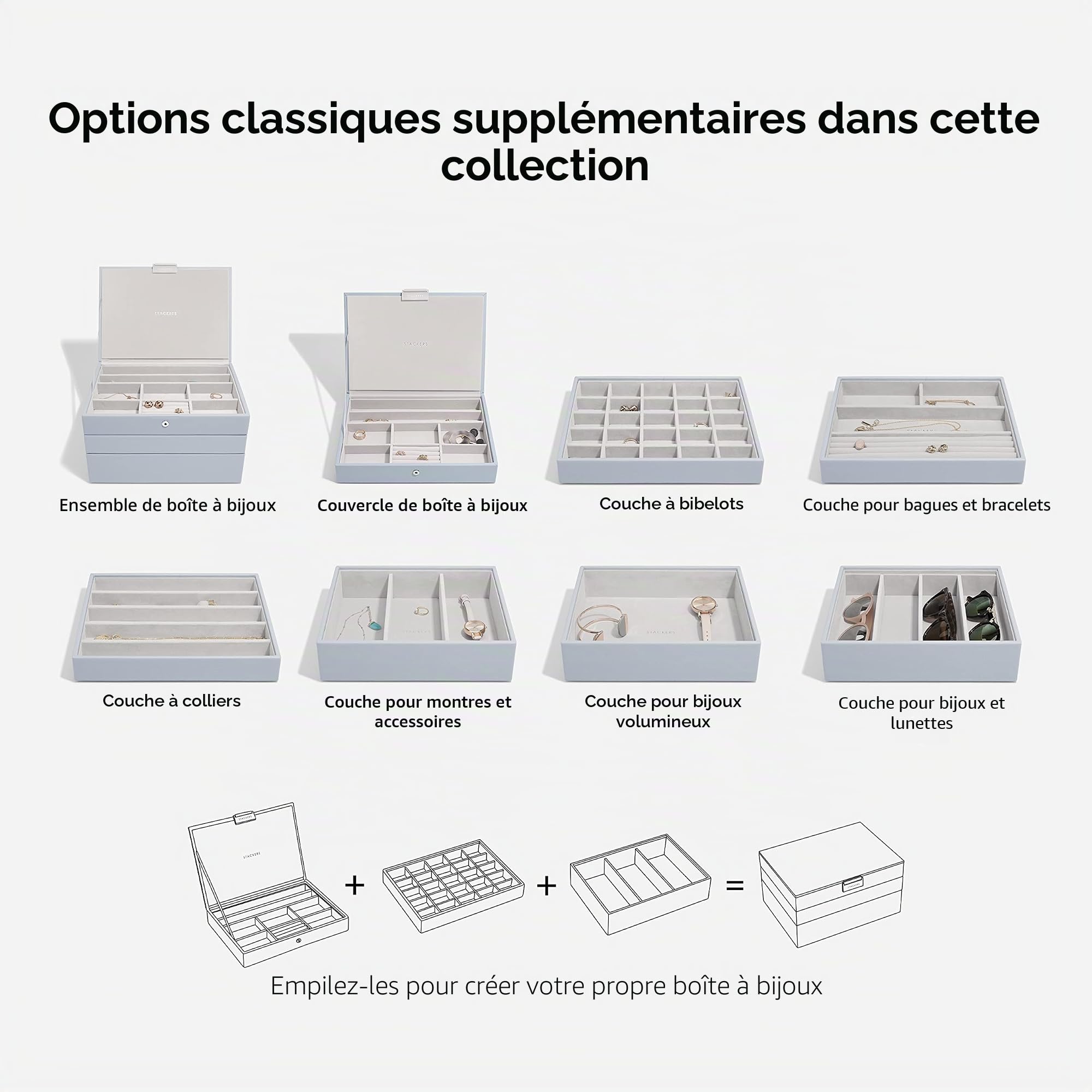 Stackers Boîte à Bijoux Classique Lavande Taille Moyenne - Lot de 3