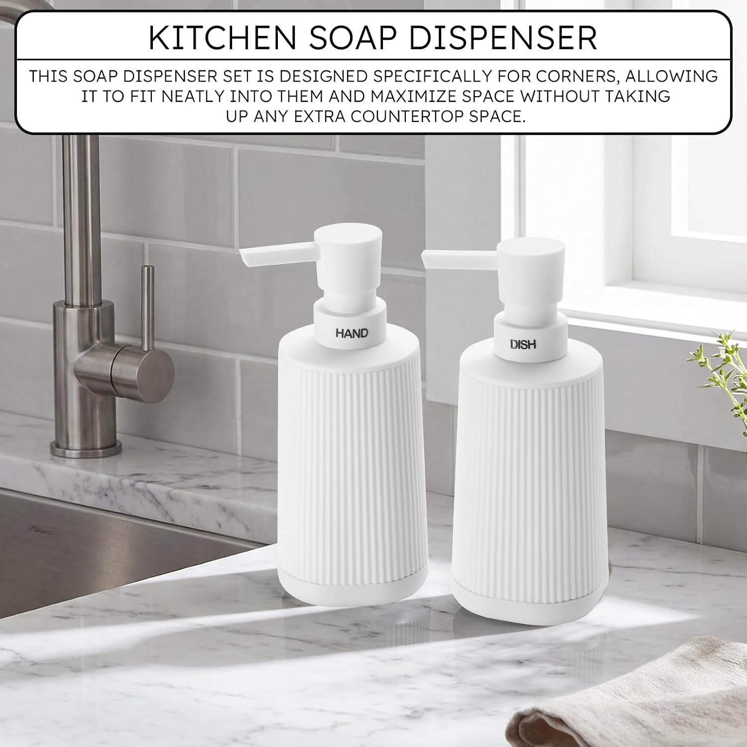 White Soap Dispenser for Bathroom & Kitchen with Non-Slip Base