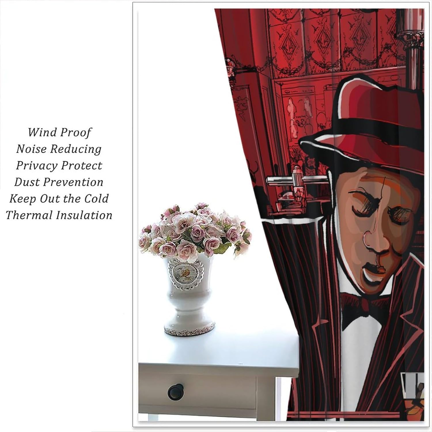 Jazz Music Curtains,Jazz Band Music Art Theme Window Treatments for Bedroom Living Room Studio Music Room Rod Pocket Window Drapes 2 Panel Set,Total Size 63 x 63 Inch