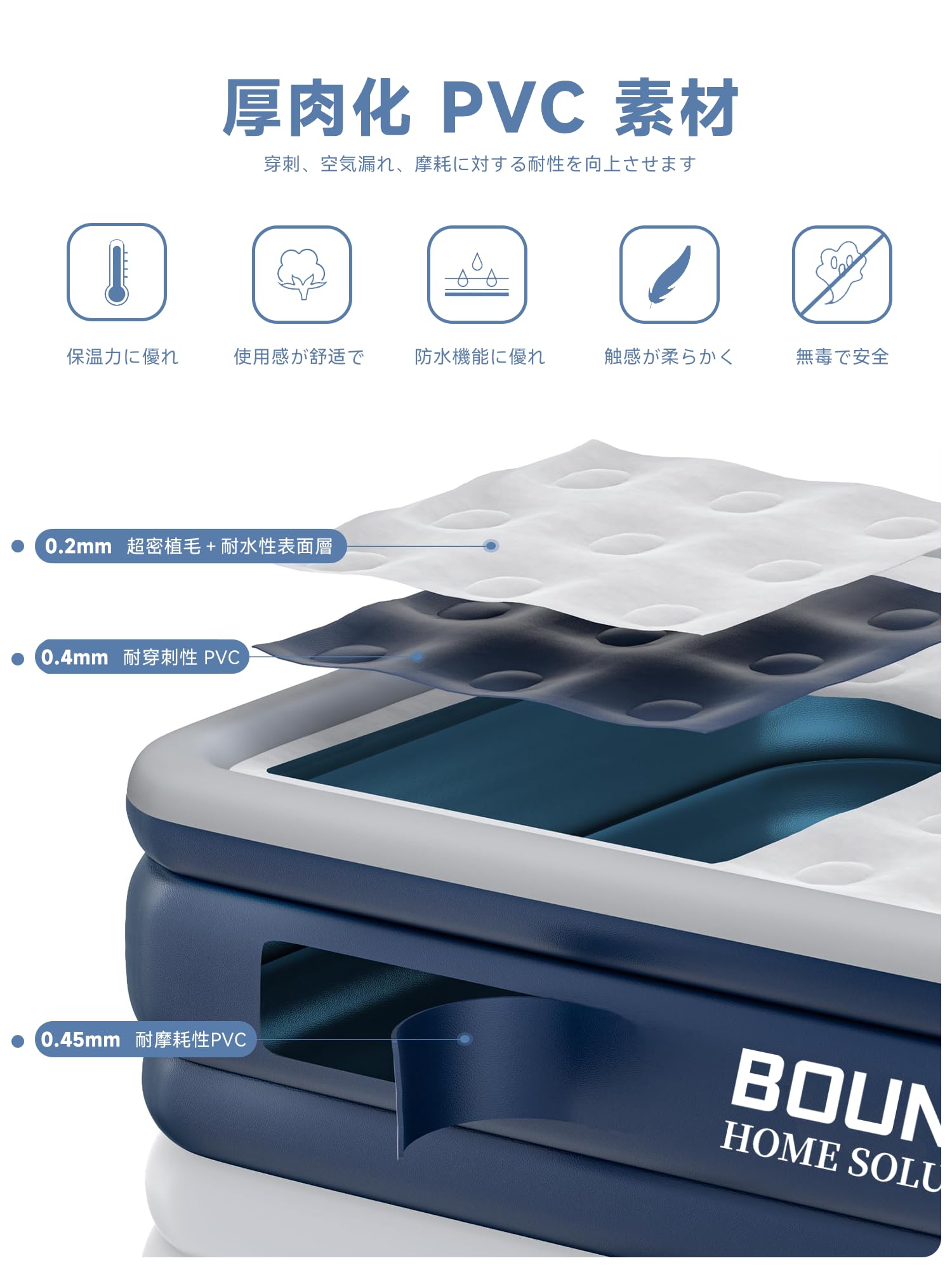Bounviエアベッド 電動ポンプ内蔵 厚40cm 折畳み 自動膨張 USB充電 Amazon.co.jp: Bounvi エアーベッド 電動ポンプ内蔵 厚40cm エアベッド