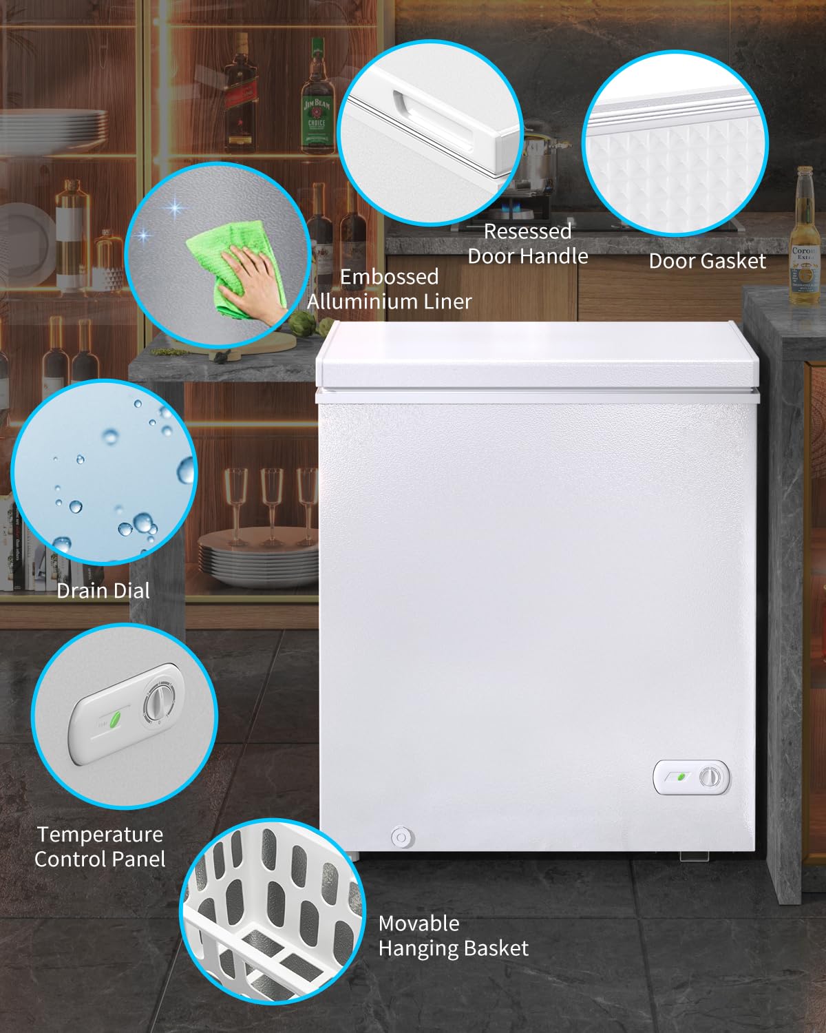 Muhub 5.0 Cu.Ft Chest Freezer,Deep Freezer With Removable Basket,Compact Freezer With Top Open Door, Adjustable Temperature, Low Noise，Suitable For Kitchen Dorm Garage And Shed，Black on Fridge.com - View 5