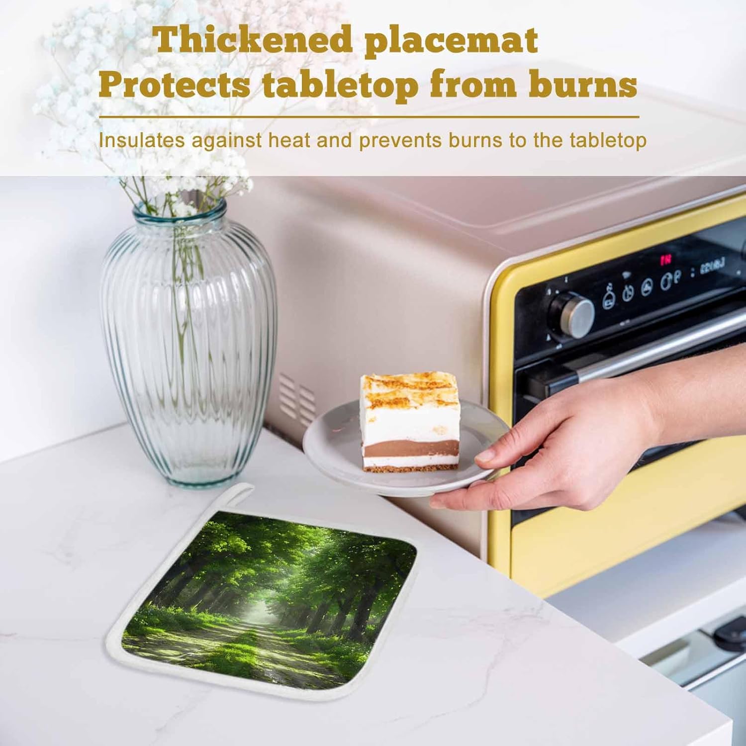 5 Pack Pot Holders for Kitchen, Green Trees Hot Pads for Kitchen Countertops Oven Pot Holder Bulk, Forest Art Decor Spring Summer Nature Leaf Heat Insulation Potholders with Hanging Loops
