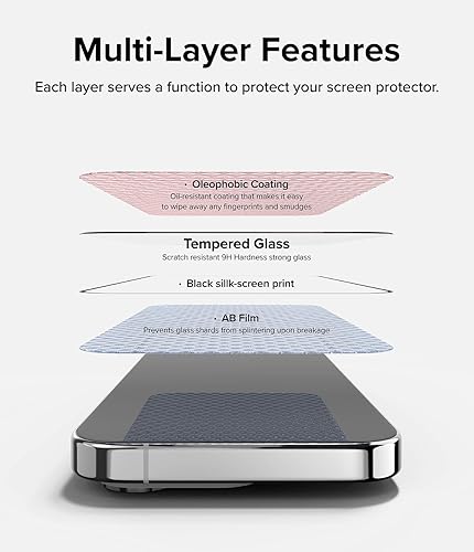 Miniatura 8 de Ringke Vidrio de cubierta completa súper fácil de instalar compatible con iPhone 15 Pro, compatible con fundas, inastillable, dureza 9H, vidrio