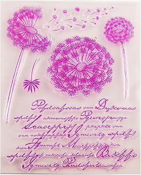 Dandelion Flower Clear Stamps English Words Vintage Text Pattern Transparent Seal Stamps for Holiday Card Making Decoration and DIY Scrapbooking Album DIY Crafts