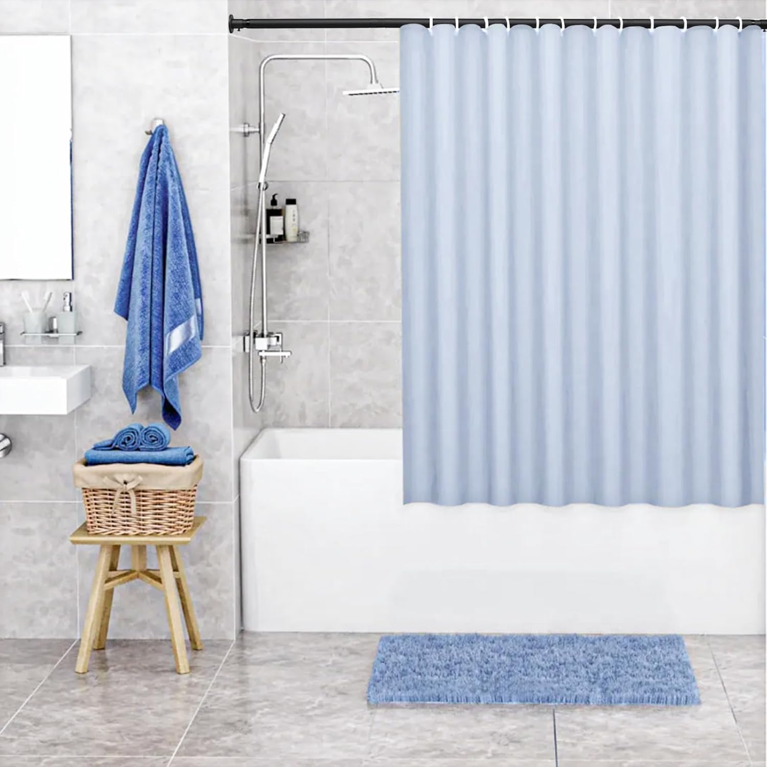 Shower Curtain Rod 30-92 Inch Adjustable Closet Rods for Window Bathroom Closet Kitchen Doorway, Heavy Duty No Rust Wall Screw Mounted Shower Rod, Black Telescoping