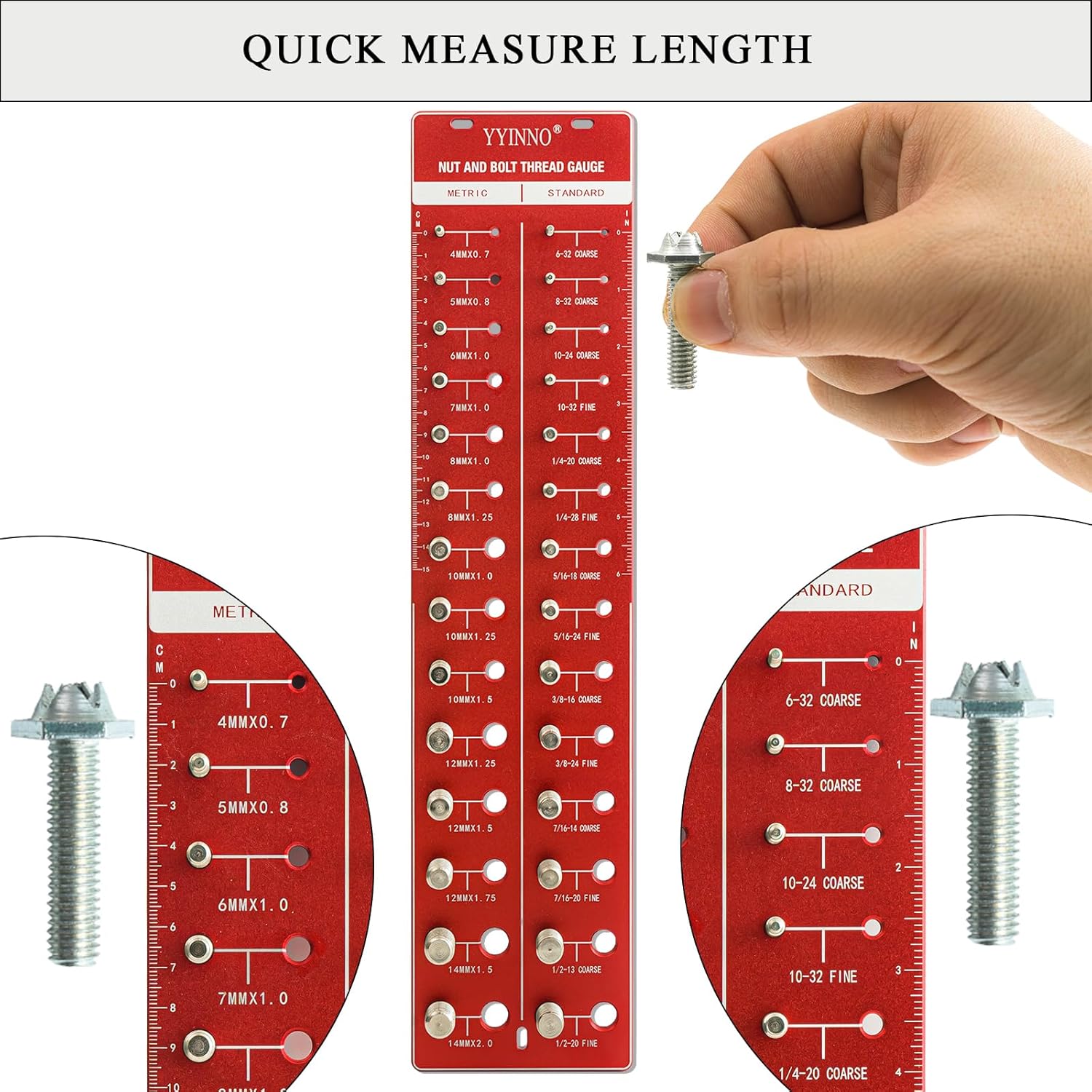 Thread Checker, 28 Nut and Bolt Thread Checker, Industrial Grade Bolt Size and Thread Identifier Gauge,14 Standard and 14 Metric Bolt and Nut Gauge, Red