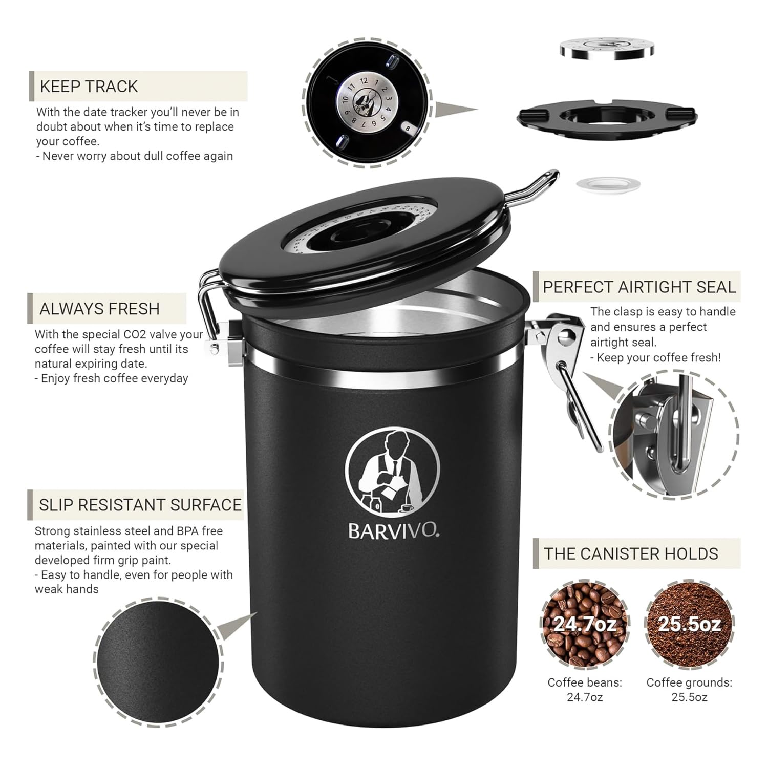 Sonew Boîte à Café Conteneur De Knock Box En Acier Inoxydable Avec Barre En Caoutchouc Pour