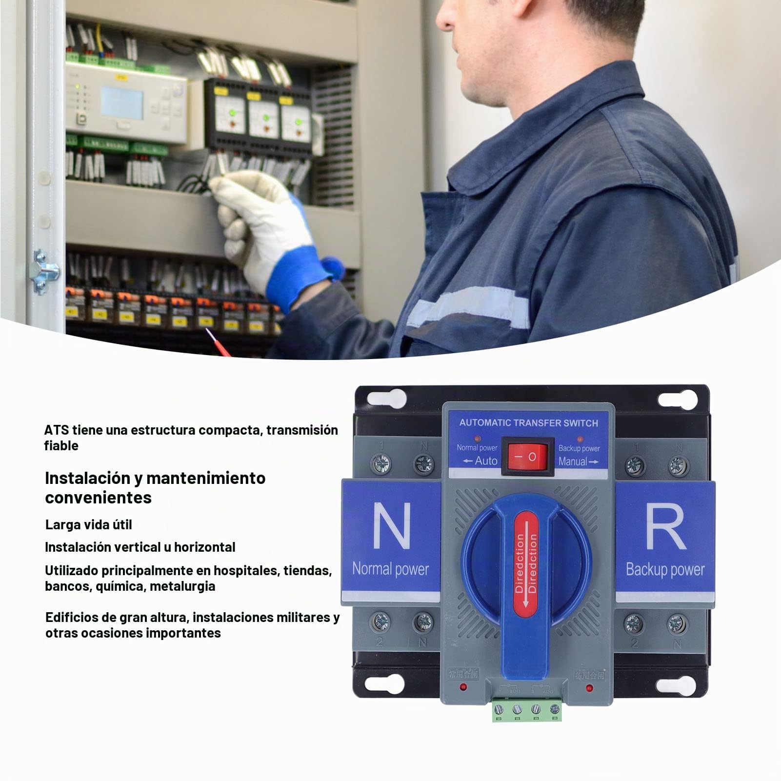 Interruptor de Transferencia Automática de Doble Potencia AC230V 2P CB Micro Tipo de Ruptura Mini Cambio para PV Doméstico (63A)
