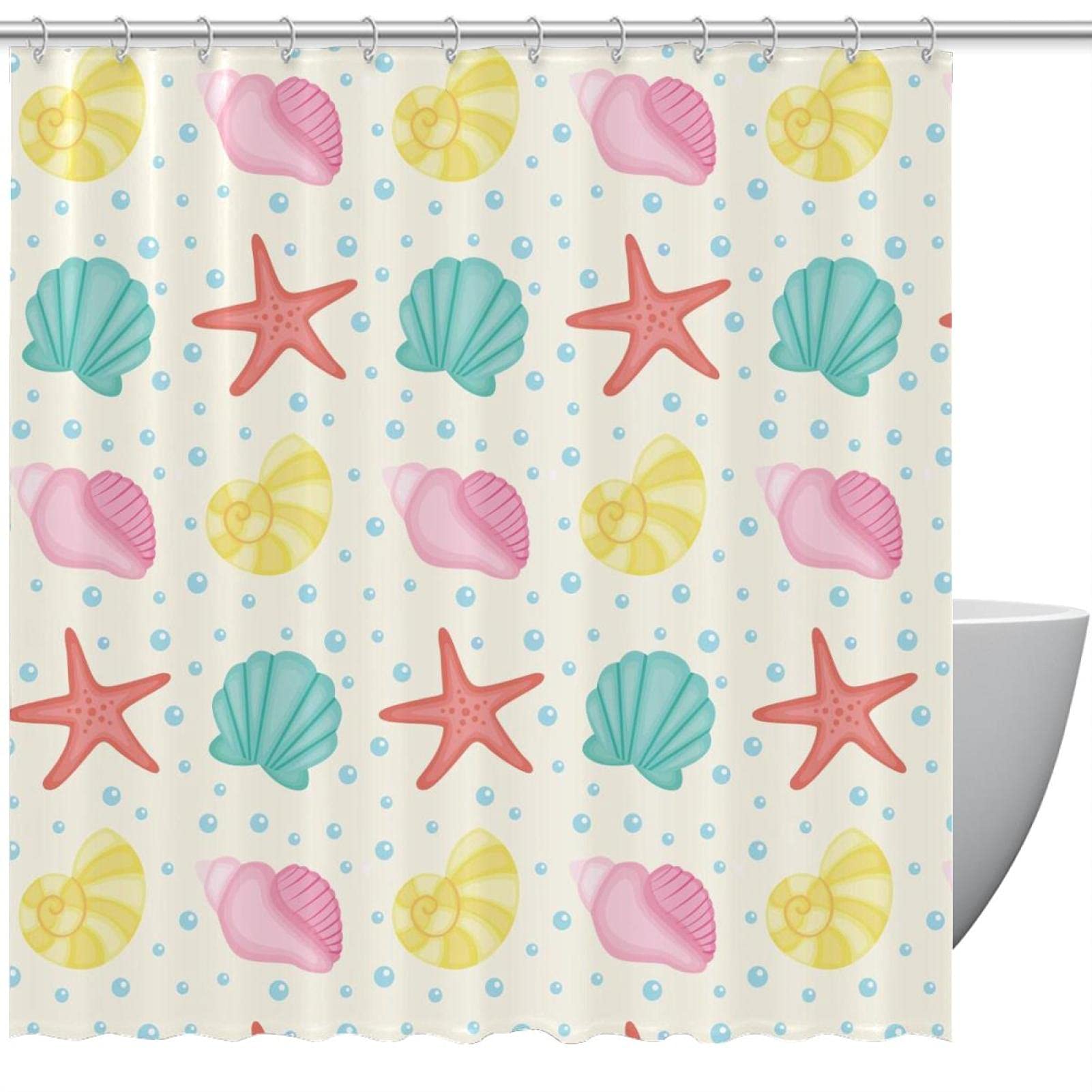 Rideau de douche imperméable anti-éclaboussure à motif coquillages
