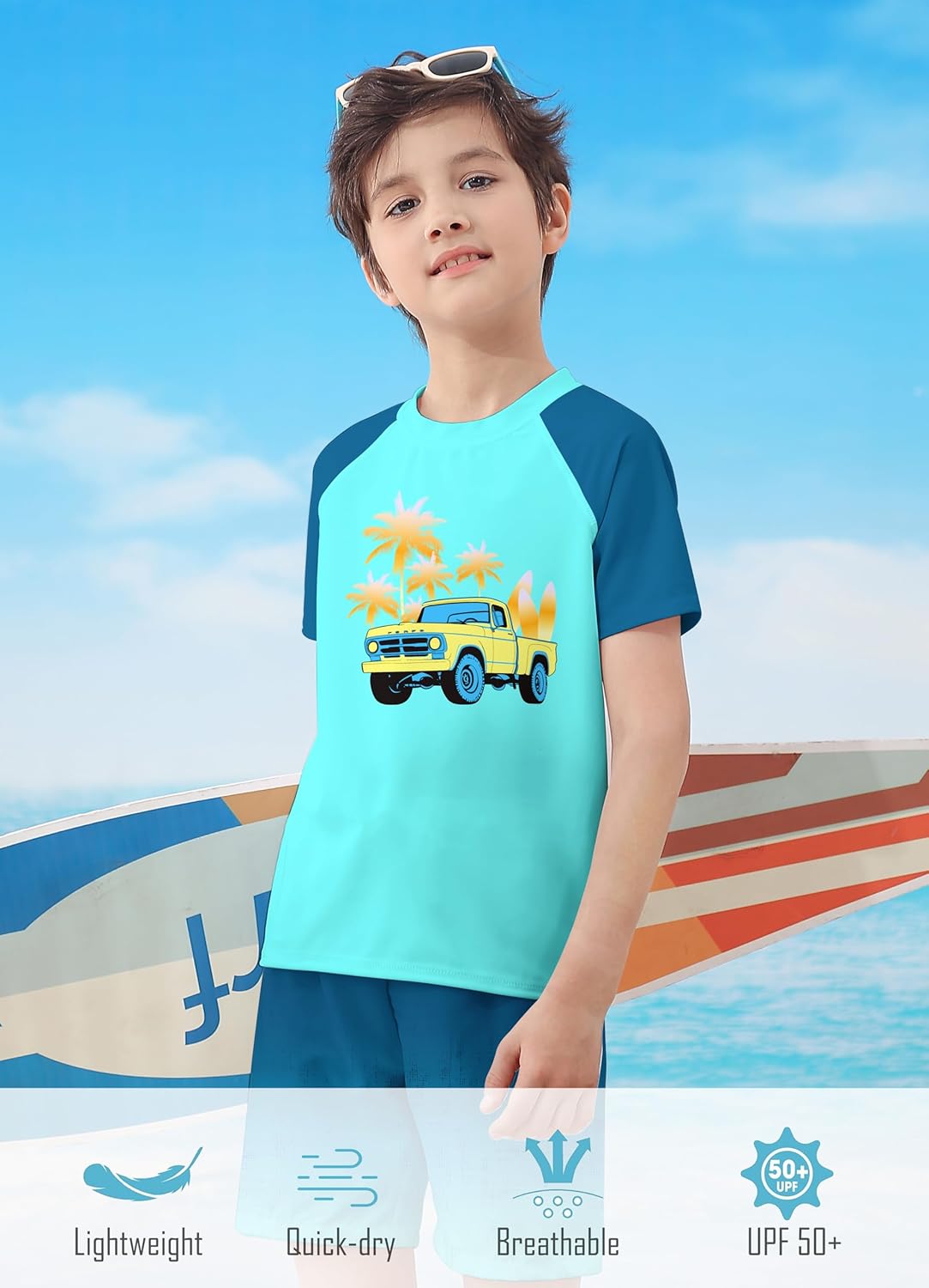 Boys Two Piece Rash Guard Swimsuits Sets Bathing Suits with Trunks 4-12 Years - Image 6