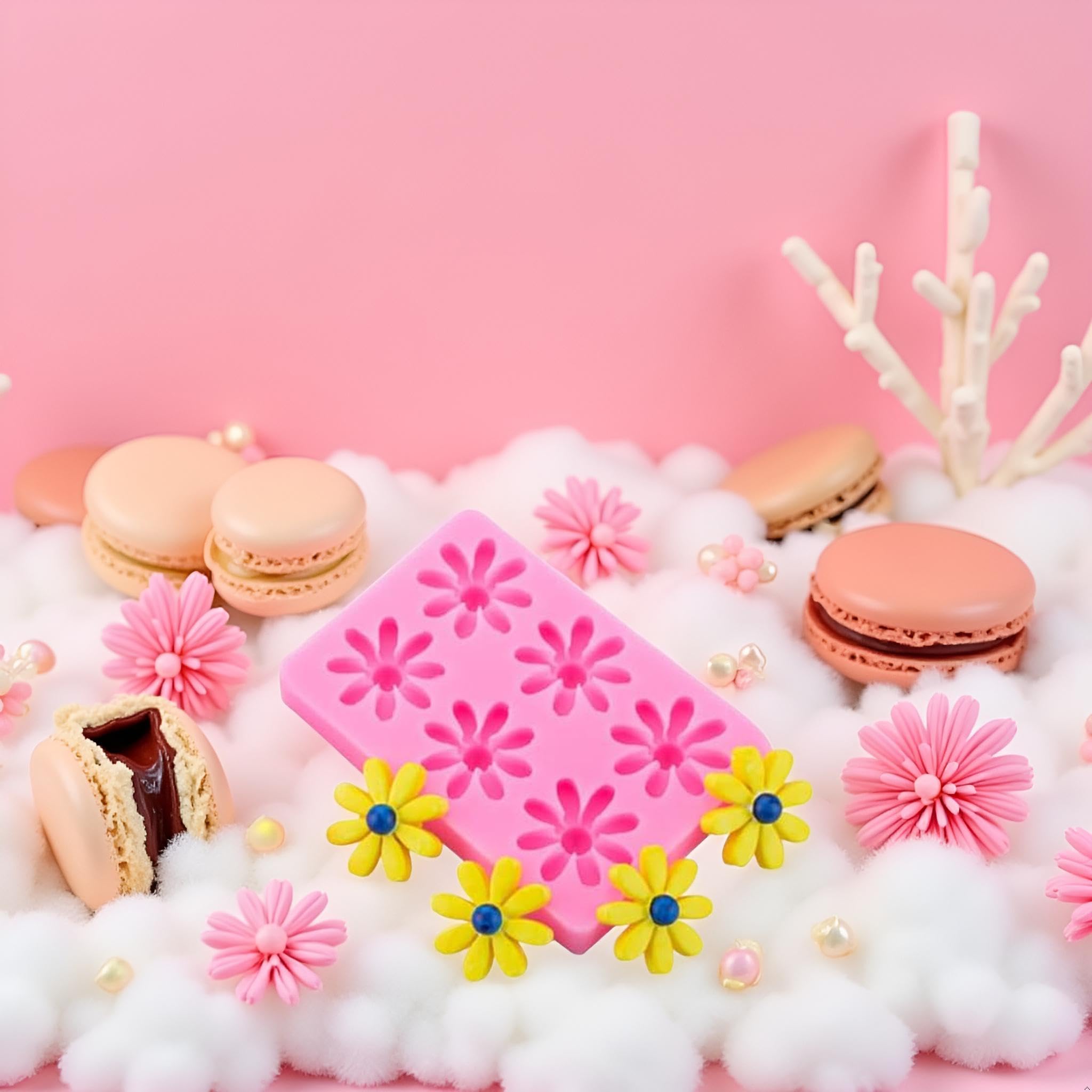 Silikonové formy s motivem růžových sedmikrásek a chryzantém - malé květinové tvary na výrobu fondánu, čokolády, pryskyřice, mýdla a cukrovinek