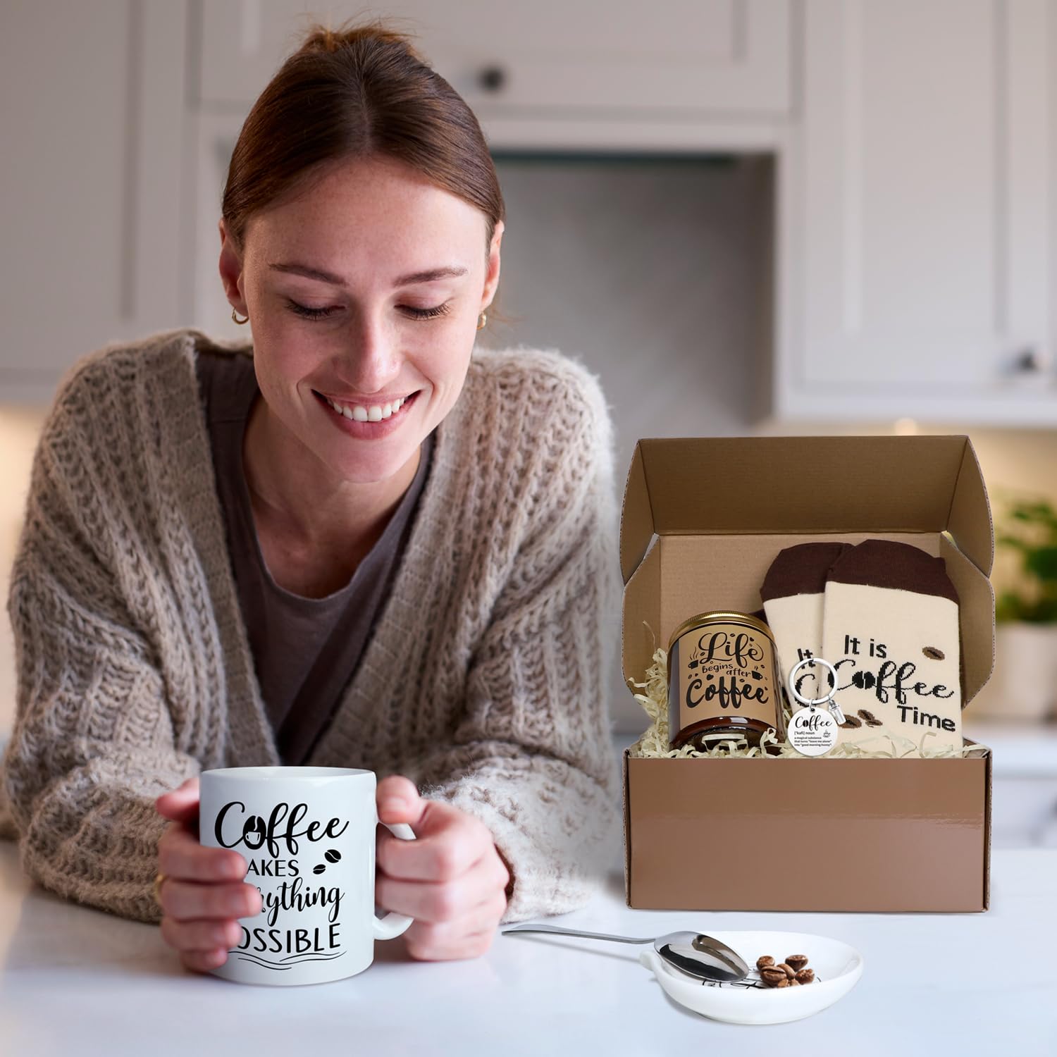 iAOVUEBY Coffee Gifts 6PCS Coffee Gift Basket Coffee Lover Gift Set Includes Coffee Mug Spoon Rest Holder Coffee — view 2