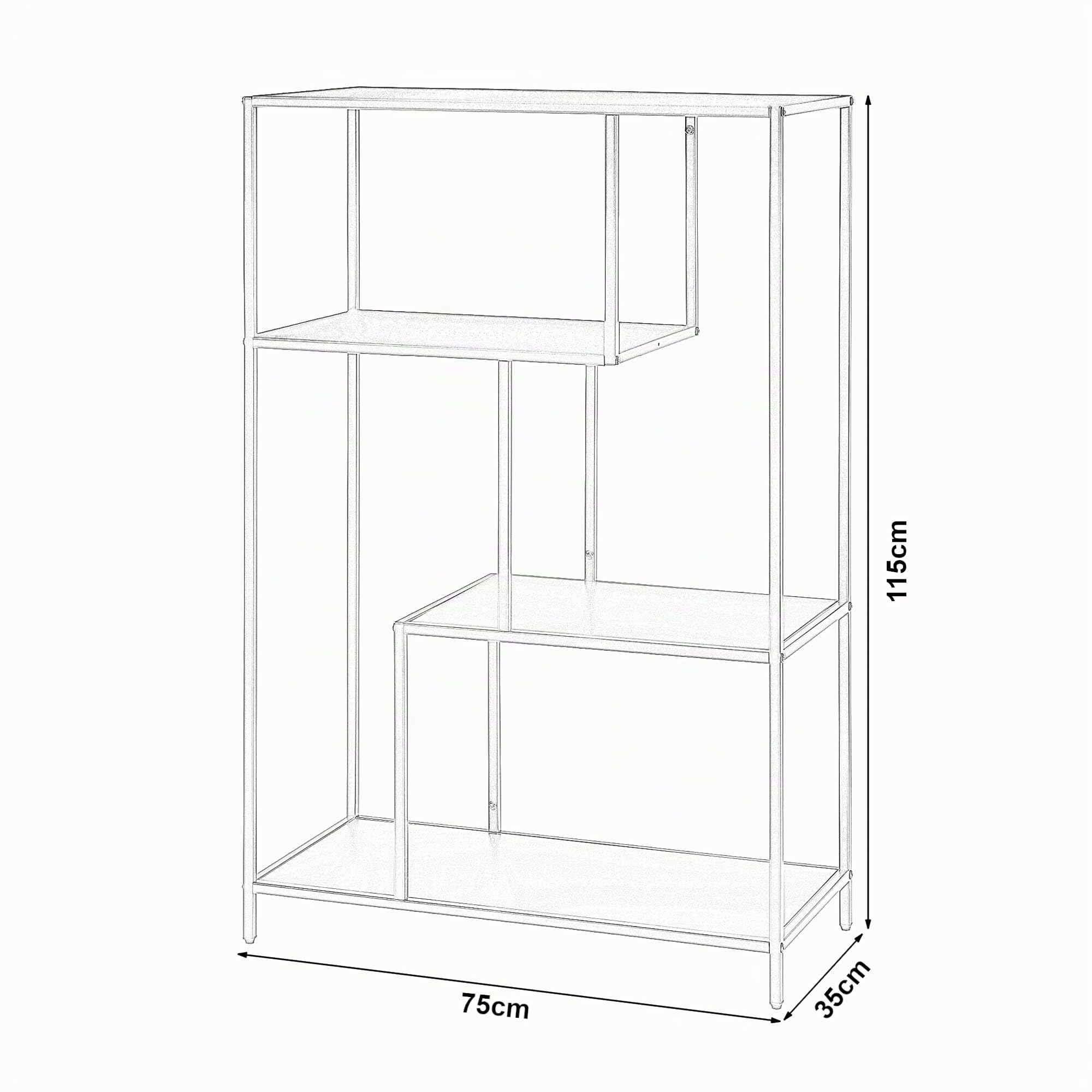 [en.casa] Bibliothèque à 4 Niveaux Étagère Autoportante au Style Intemporel avec 4 Compartiments de Rangement pour Salon Chambre Bureau Acier 115 x 75 x 35 cm Noir Mat