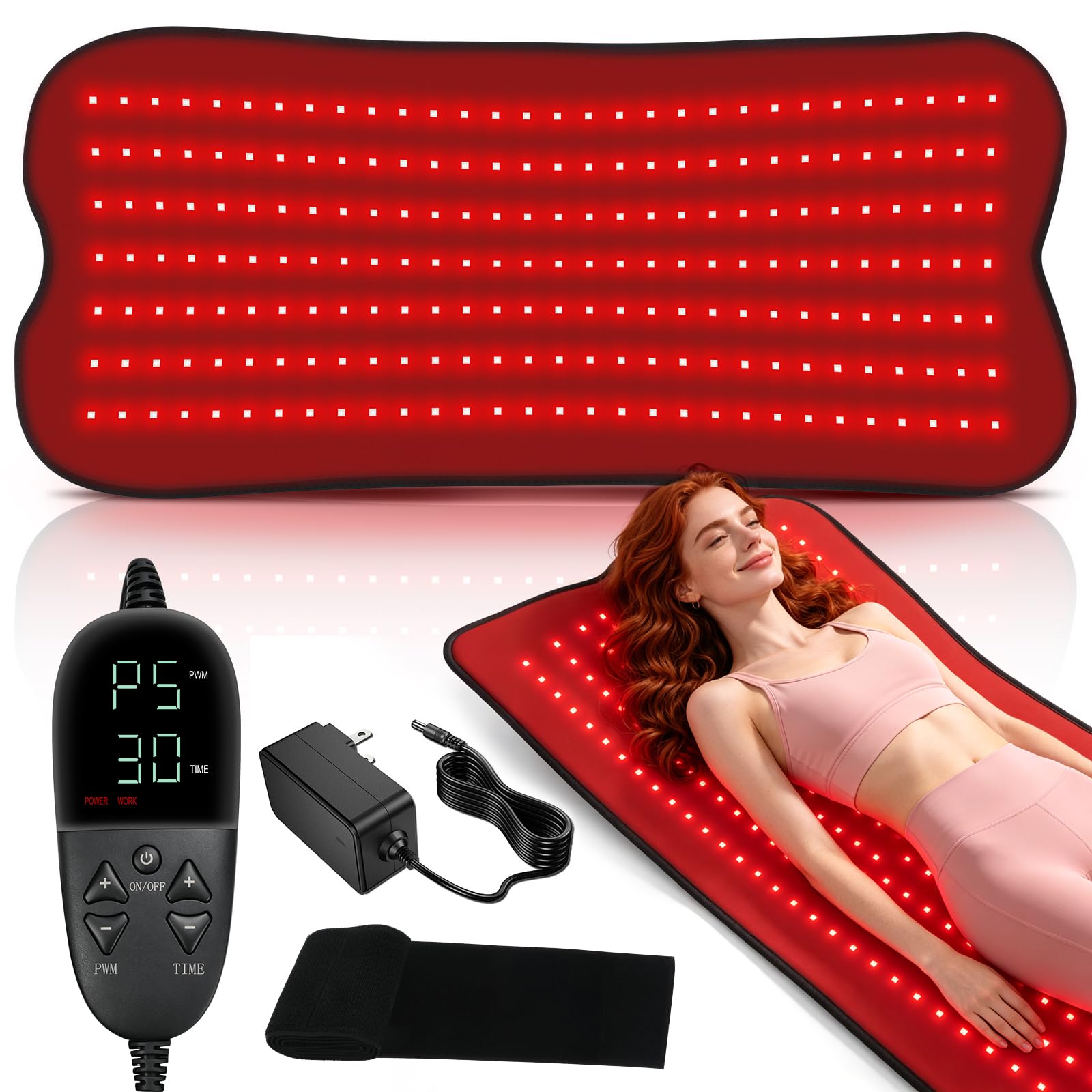 210 LEDS Cinturón Terapia de Luz Roja, 9 niveles de temporizador, 5 niveles de intensidad, 660 nm y 850 nm Lámpara de Infrarrojos luz Roja Terapia, para piernas, espalda, cintura, hombros negros