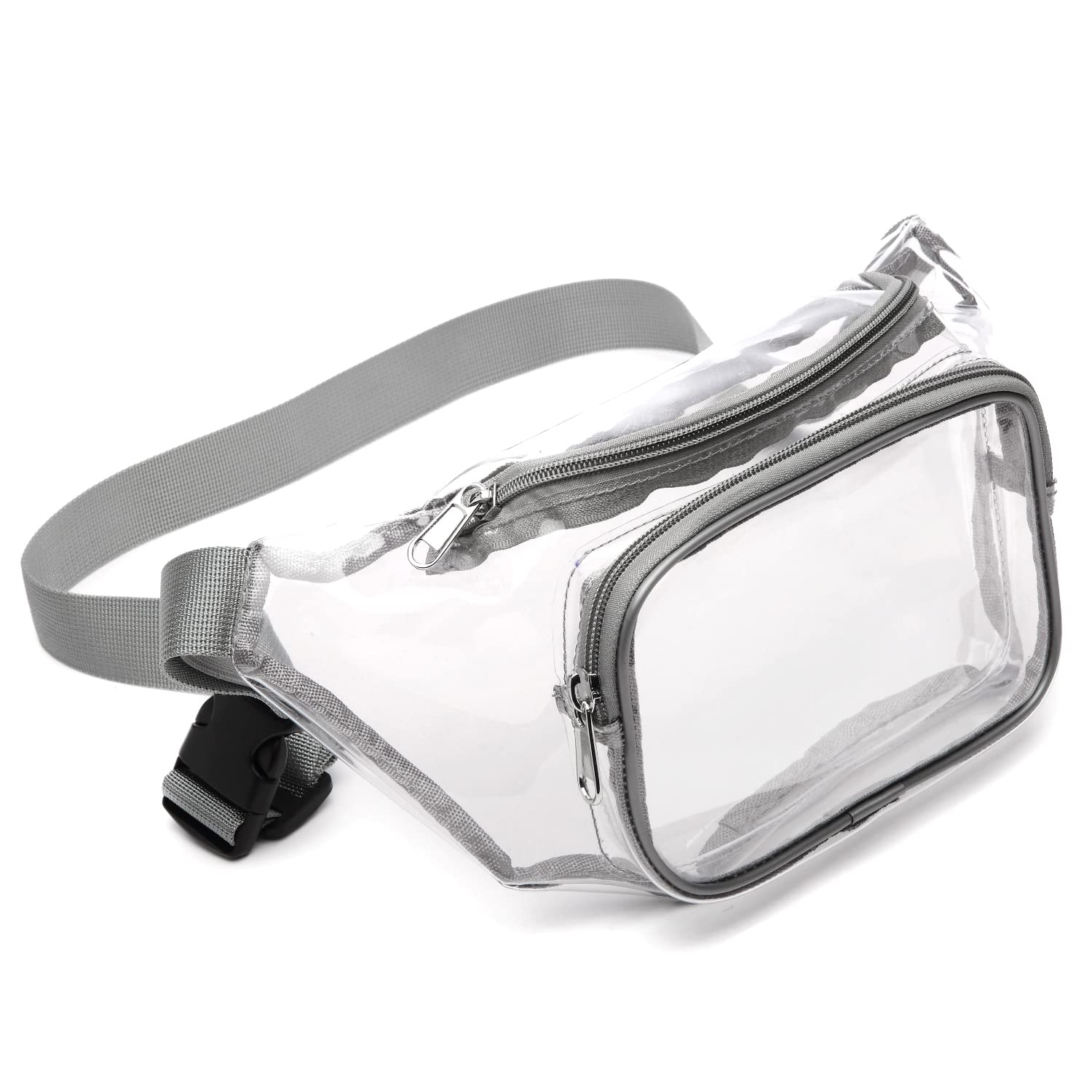 Veckle Clear Fanny Pack Stadium Approved - Waist Belt Bag for Women, Grey | Hands-Free Adjustable Strap, 2 Pockets Fit 7.5 in Phone, Water-Resistant