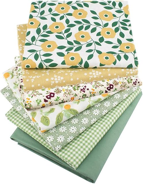 Qiuyan 7pcs 10" X 10" (25cm X 25cm) Cotton Fabric Patchwork Squares Floral Fabric Fat Quarters Fabric Bundles Patchwork Fabric - Green Serie