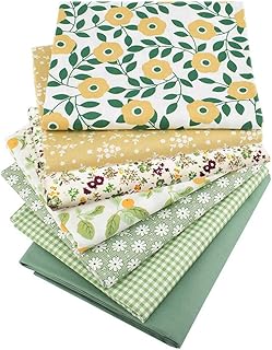 7pcs 10" X 10" (25cm X 25cm) Cotton Fabric Patchwork Squares Floral Patchwork Fabric - Green Series