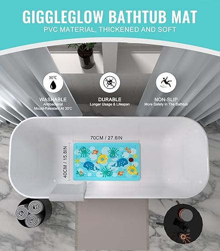 Miniatura 3 de Tapete de baño con indicador de calor para bebé, 27.6 x 15.8 pulgadas, tapete antideslizante con ventosas para bebés, niños pequeños y niños,
