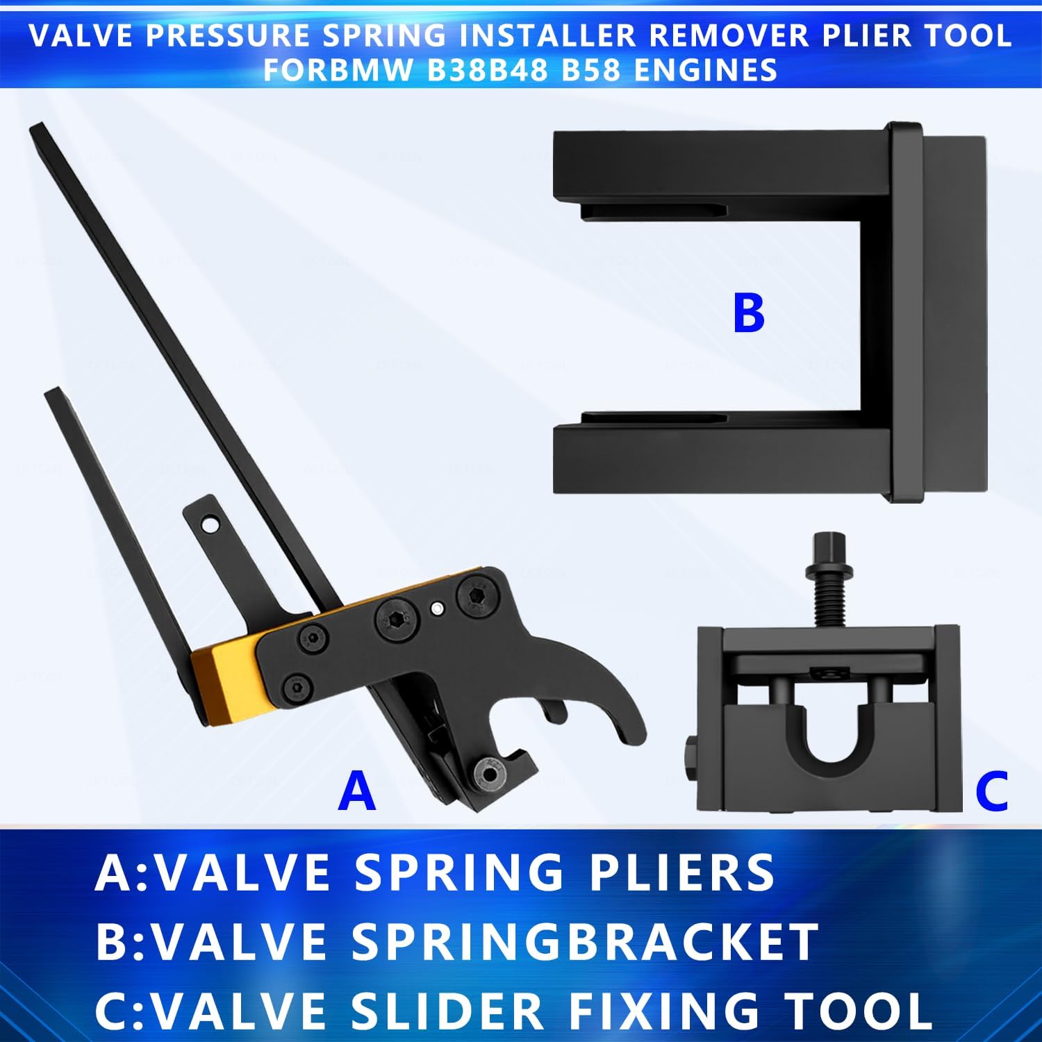Valve Pressure Spring Installer Remover Tool Plier Kit, Compatible with BMW B38 B48 B58 Engines, Heavy-Duty Steel Valve Slider Fixing Tool with Gloves OEM 2359088 2359089