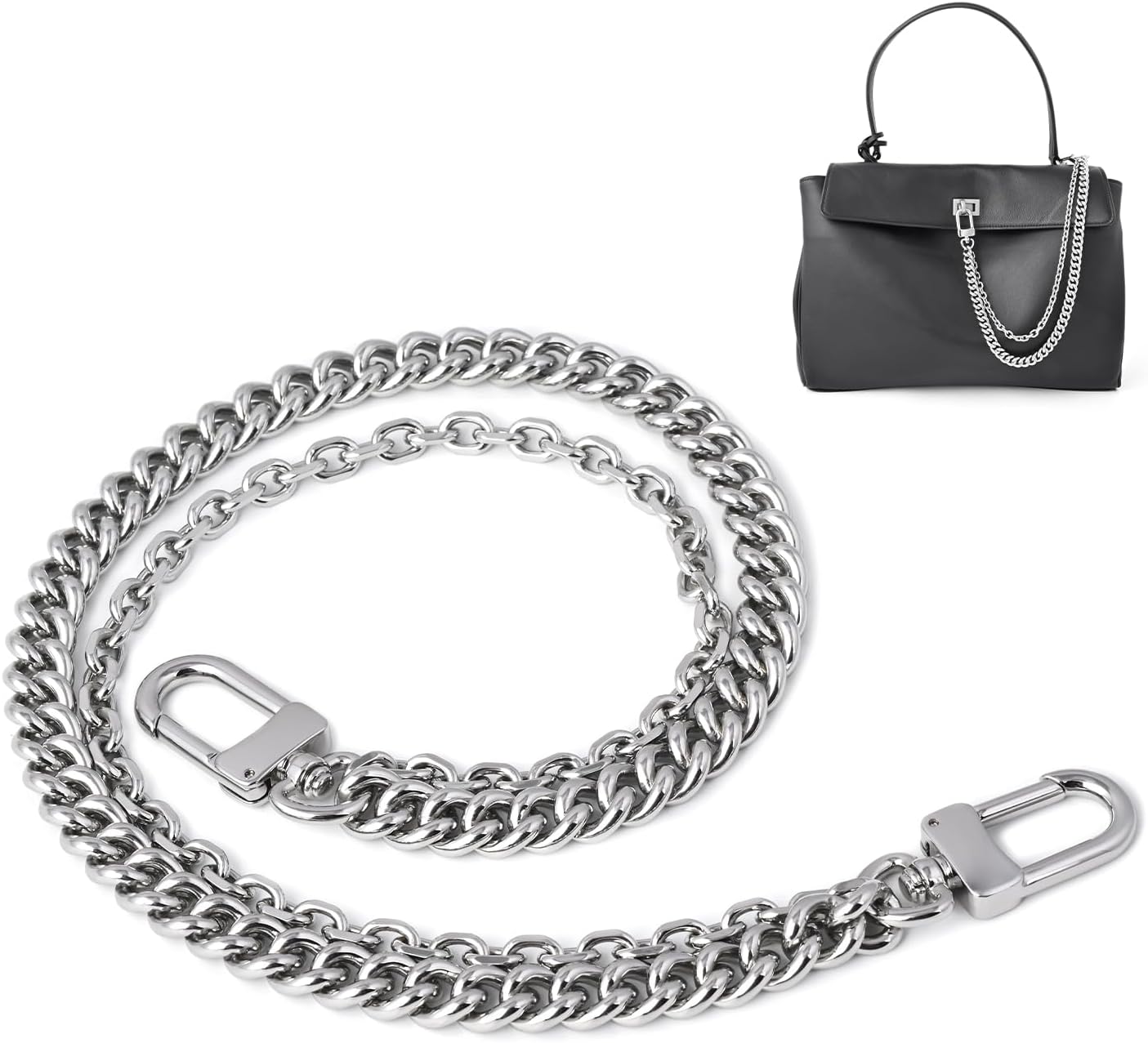 iRomda Purse Strap Chain Compatible with Rodeo Bag Charm Decoration Accessories Shoulder Bag Replacement Versatile Decorative 2-Layer Metal Chain Wallet Short Handle Handbag Chain Pochette Chain