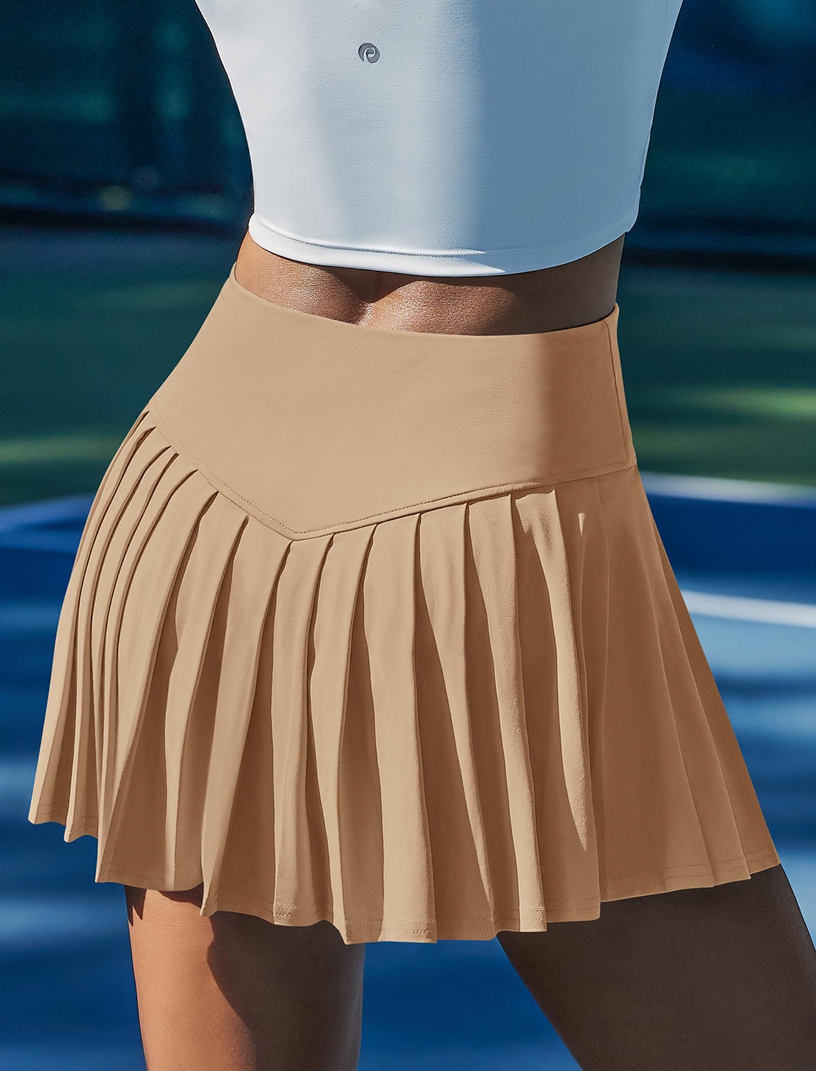 PINSPARK Gonna da Tennis Plissettata Donna Sportiva A Vita Alta con V Minigonna Gonne Protezione UV Culotte Golf Allenamento Corsa All'Aperto