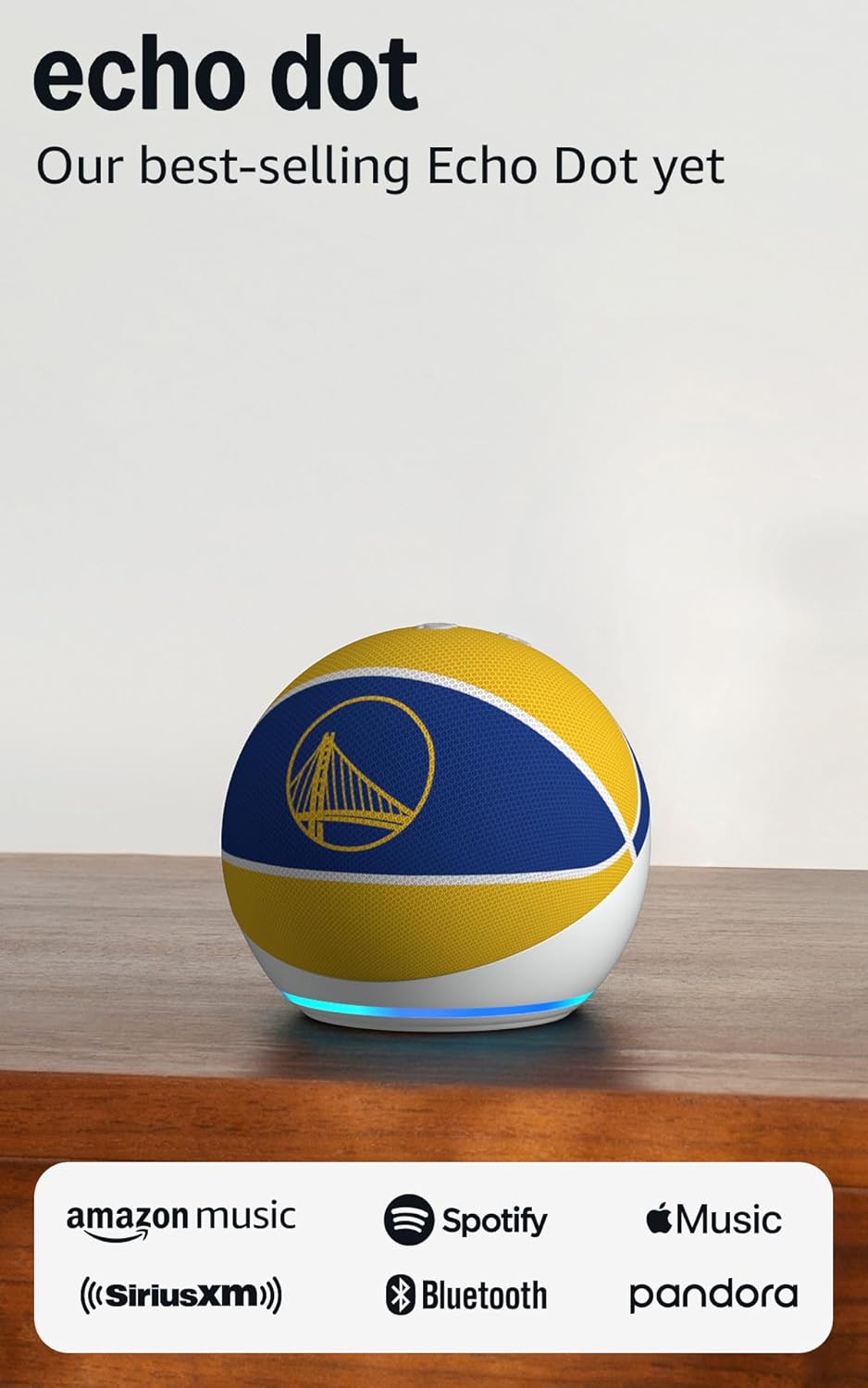 Amazon Echo Dot (newest model) | Officially Licensed NBA Limited-Edition | Golden State Warriors
