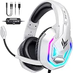 Gaming Headset for Xbox Series X|S Xbox One PS5 PS4 PC Switch Mac, Wired Over Ear Headphones with 7.1 Surround Sound, 50mm Drivers, Noise Cancelling Mic, RGB Lighting, Memory Foam Earcups