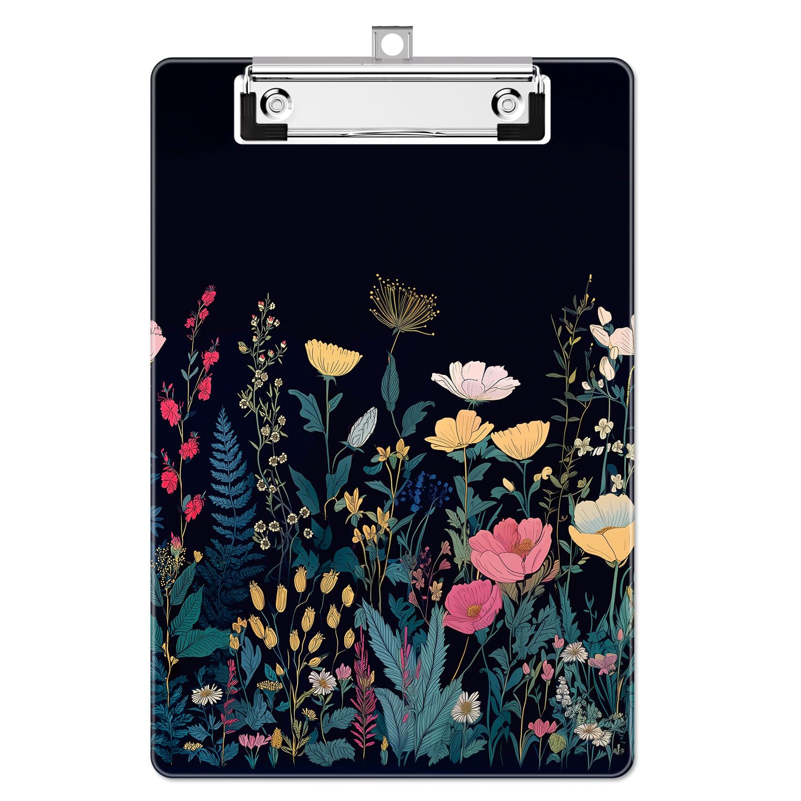 Luminzo A5 Klemmbrett aus Kunststoff mit Metallclip, Wild Flower | Leichtes und flaches Klemmbrett mit starkem 12-cm-Metallclip – hält bis zu 40 Blatt sicher fest