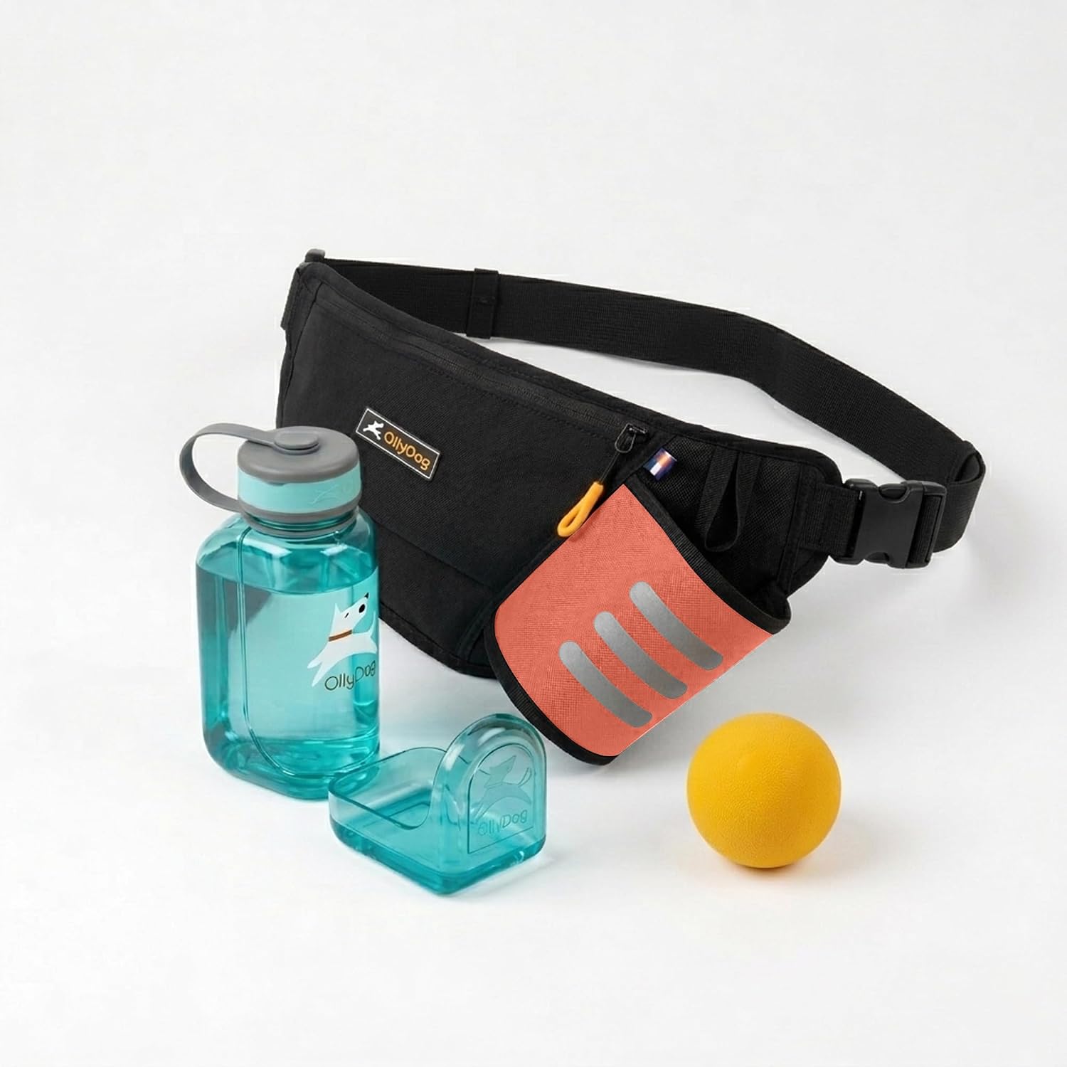 OllyDog Adventure Dog Walking Bundle – OllyBottle 600ml Dog Water Bottle, Hydro Slim Pack Belt Bag & Happy Camper Fetch Ball