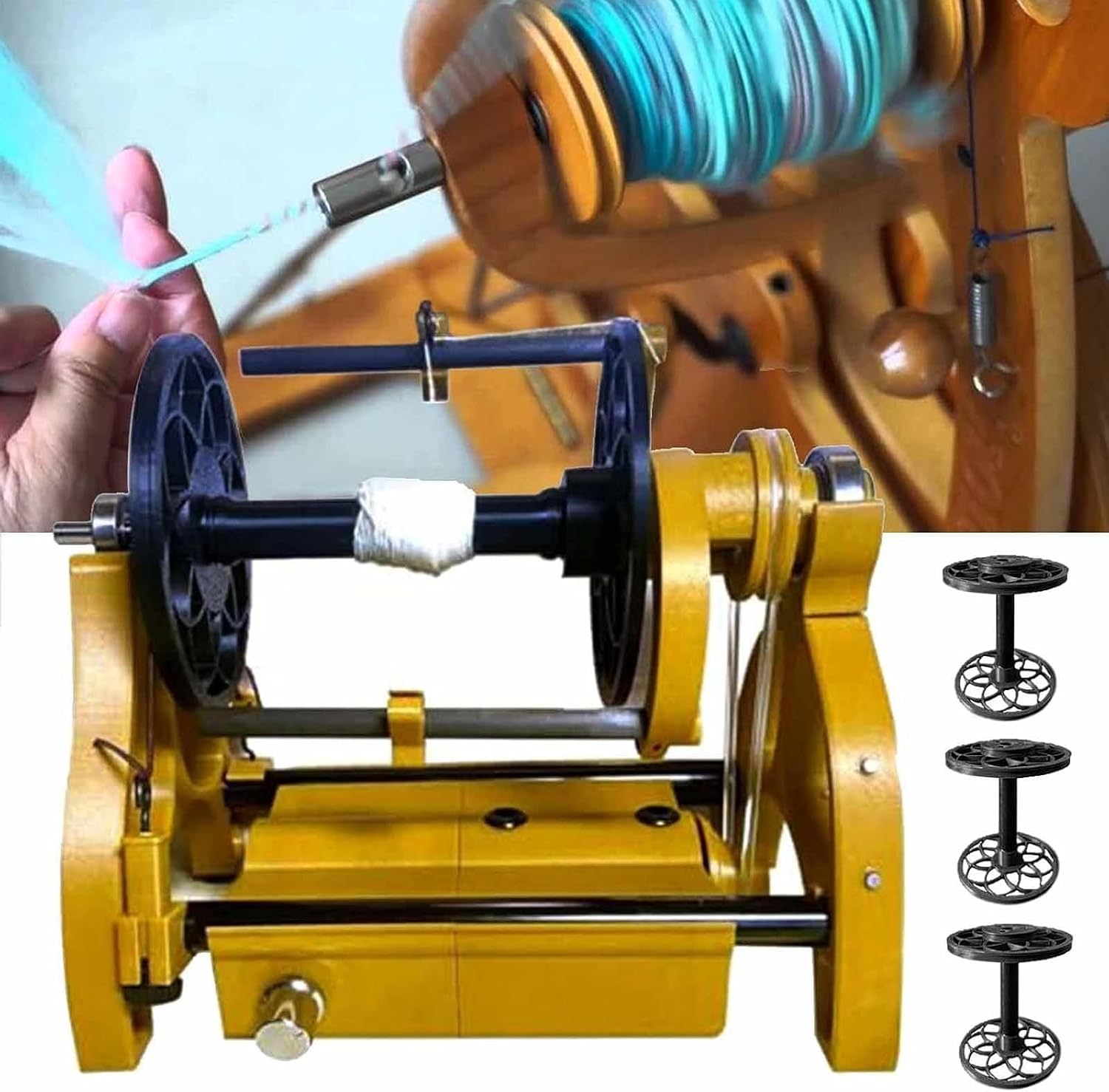 Electric Household Mini Spinning Wheel,800rpm,with Z Twist and S Twist,3 Small Spools,for Wool Cotton Fibers Into Yarn (Green)