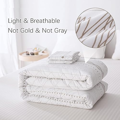 Miniatura 2 de BBSET Juego de edredón bohemio blanco tamaño Queen 3 piezas de ropa de cama geométrica a rayas con patrón de flecha juego de edredón alternativo de