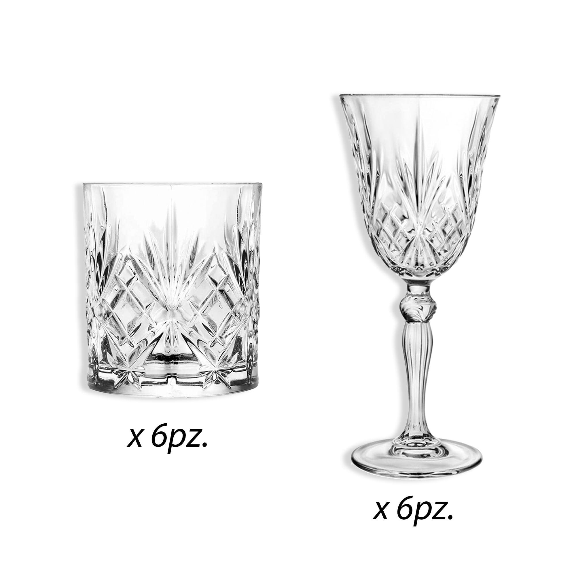 Sicignano - Juego de 6 copas de 27 cl, con 6 vasos de 34 cl, melodía para vino, agua, whisky, licores, cócteles, cristal ecológico, transparentes, resistentes, de regalo con cubo de champán negro y 2