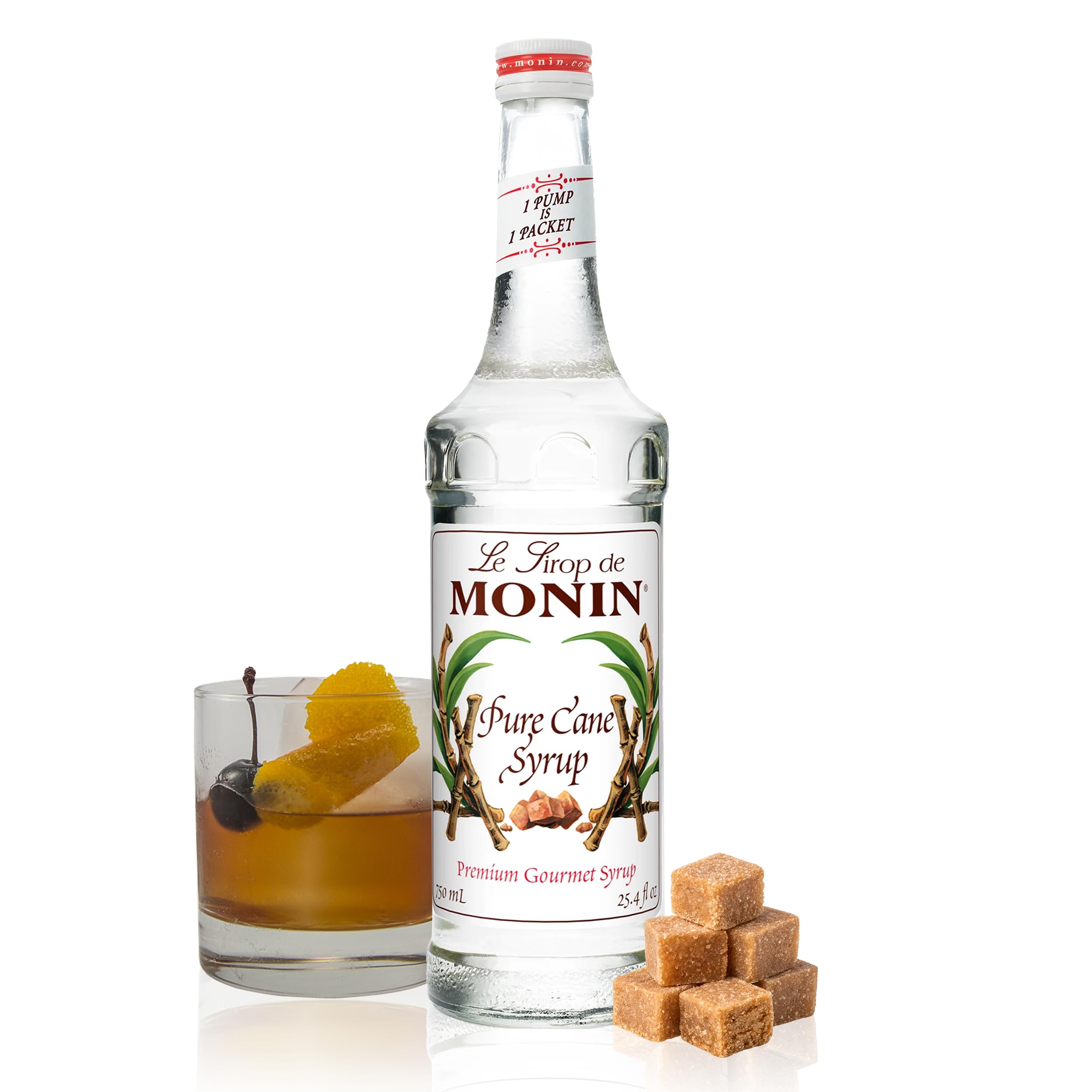 Monin - Pure Cane Syrup, Pure and Sweet, Great for Coffee, Tea, and Specialty Cocktails, Gluten-Free, Non-GMO (750 ml)