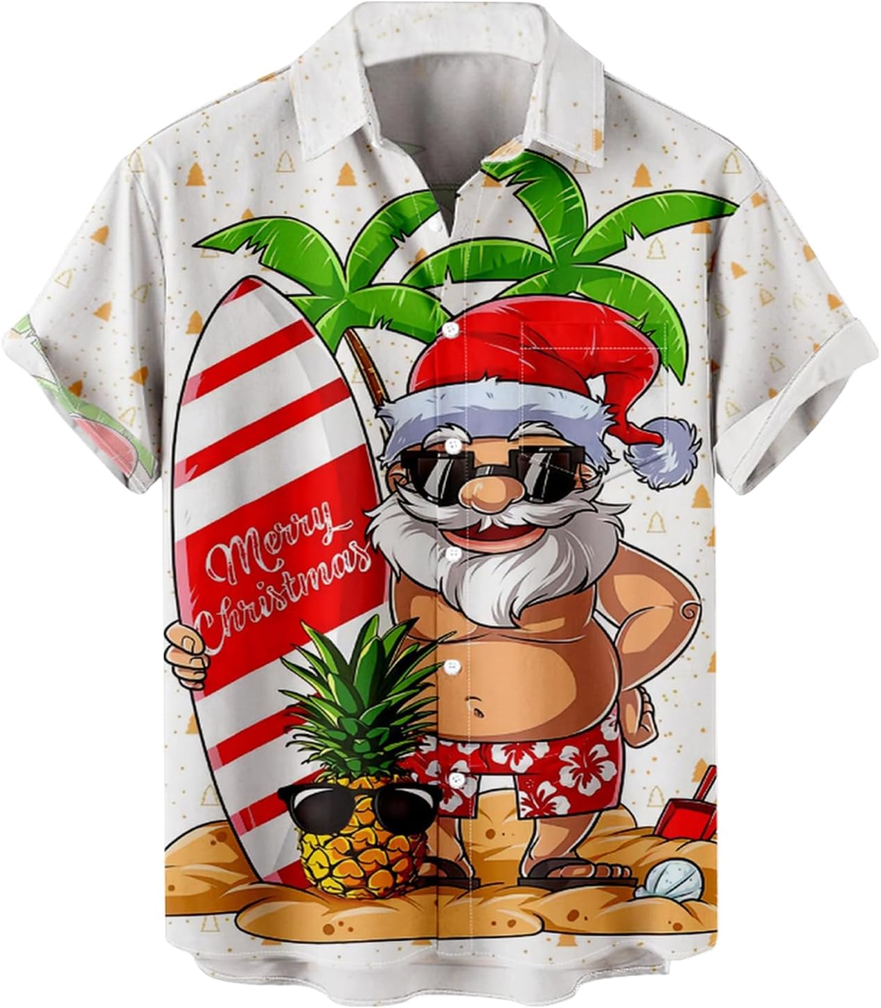 ZwirelzHawaiian Shirts Boys Christmas Santa Beach Aloha Party Short Sleeve Holiday Funny Santa Claus Ugly Christmas Shirts