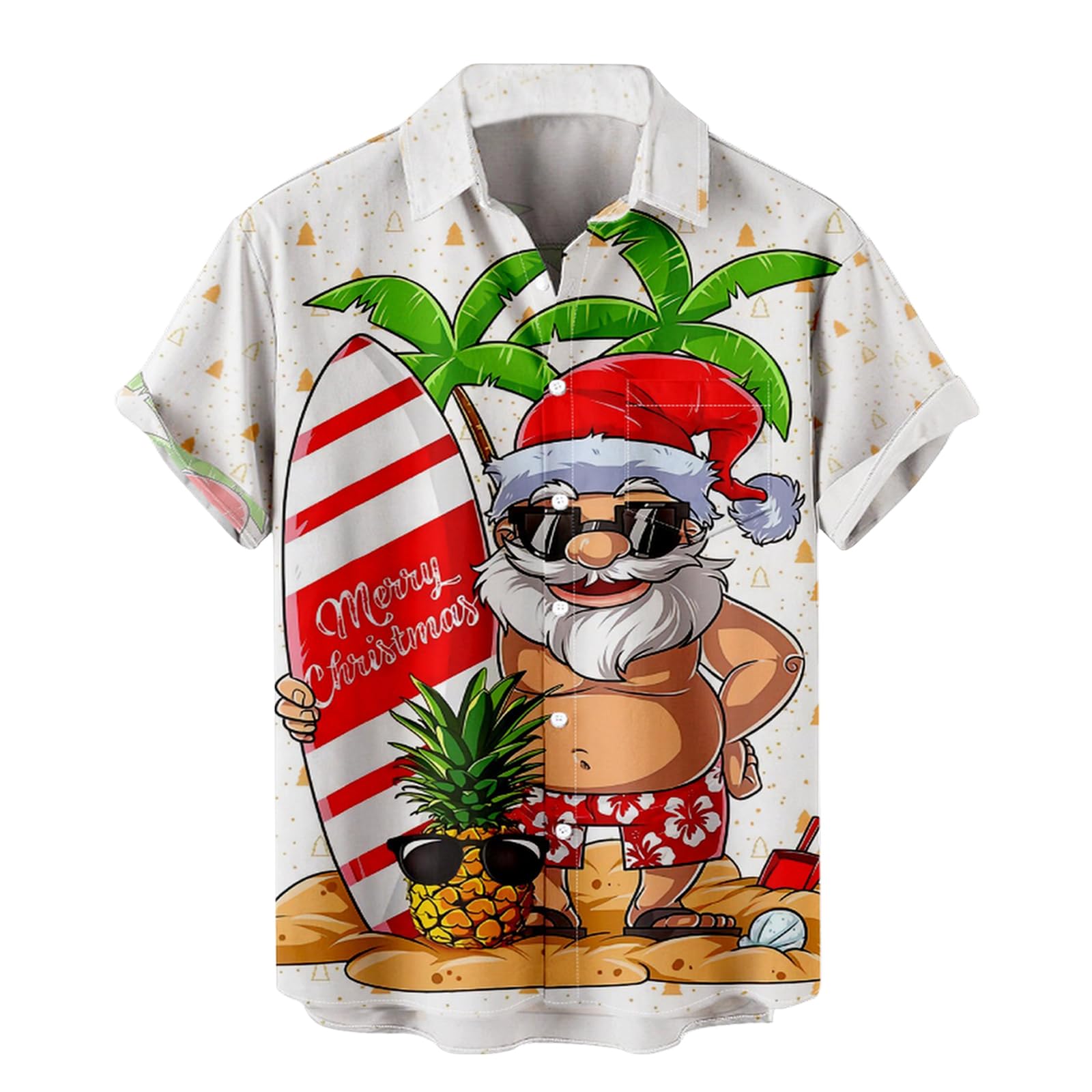 ZwirelzHawaiian Shirts Boys Christmas Santa Beach Aloha Party Short Sleeve Holiday Funny Santa Claus Ugly Christmas Shirts
