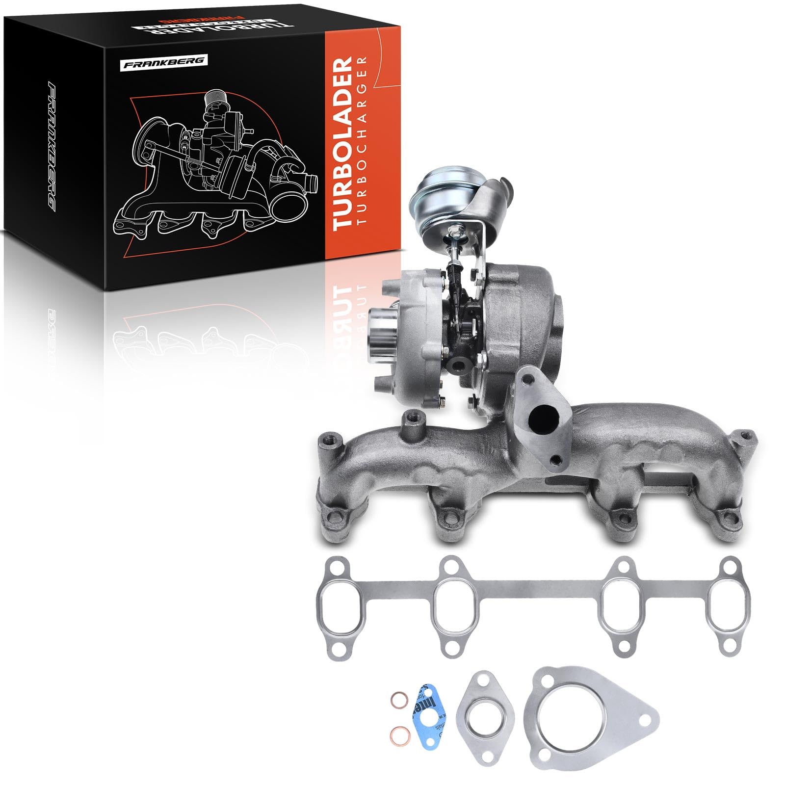 Frankberg Turbocompresor de gases de escape con juntas 038253019C | Compatible con: Golf IV Variante 1J5, Altea XL 5P5 5P8, A.l.h.a.m.b.r.a 7V8 7V9, Nuevo Beetle 1C1 9C1