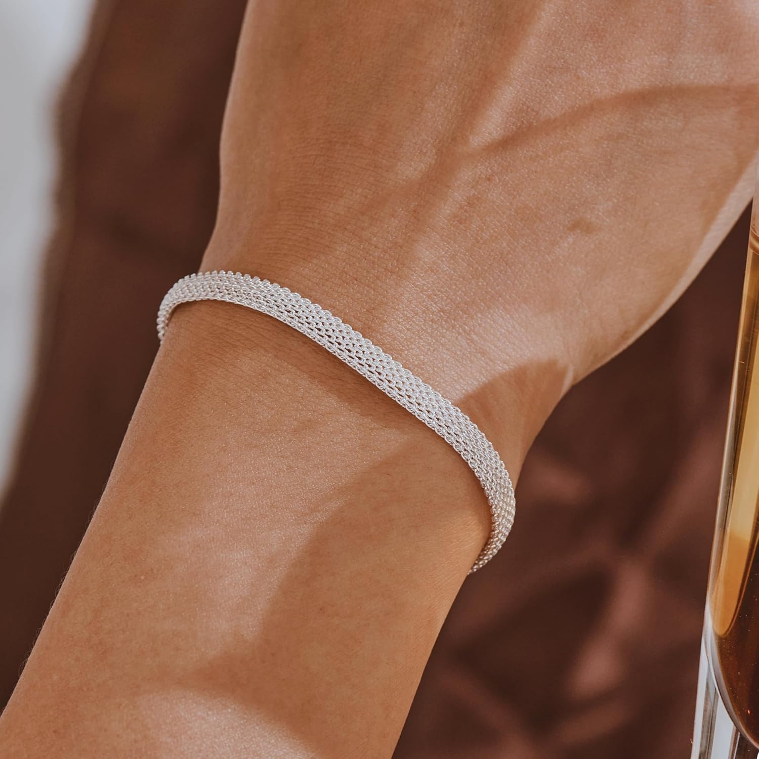 Italy S925 Sterling Silver Bracelet for Women, 5mm Mesh Link Chain Bracelet Solid S925 Sterling Silver for Women Birthday Valentines Christmas Jewelry Gifts 6.5" 7.5" 8" 8.5" - Image 5