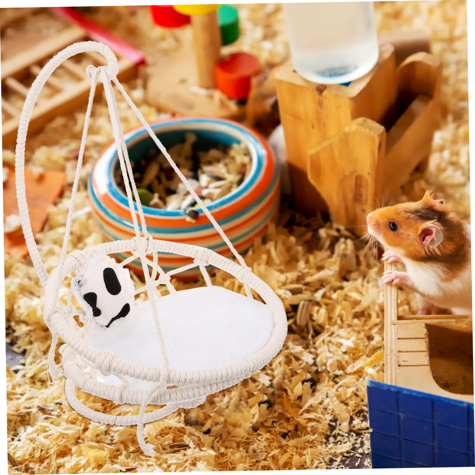Hängematte in Beige für Kleintiere zum Schlafen und Ausruhen aus Baumwollseil für Meerschweinchen und Frettchen im Käfig