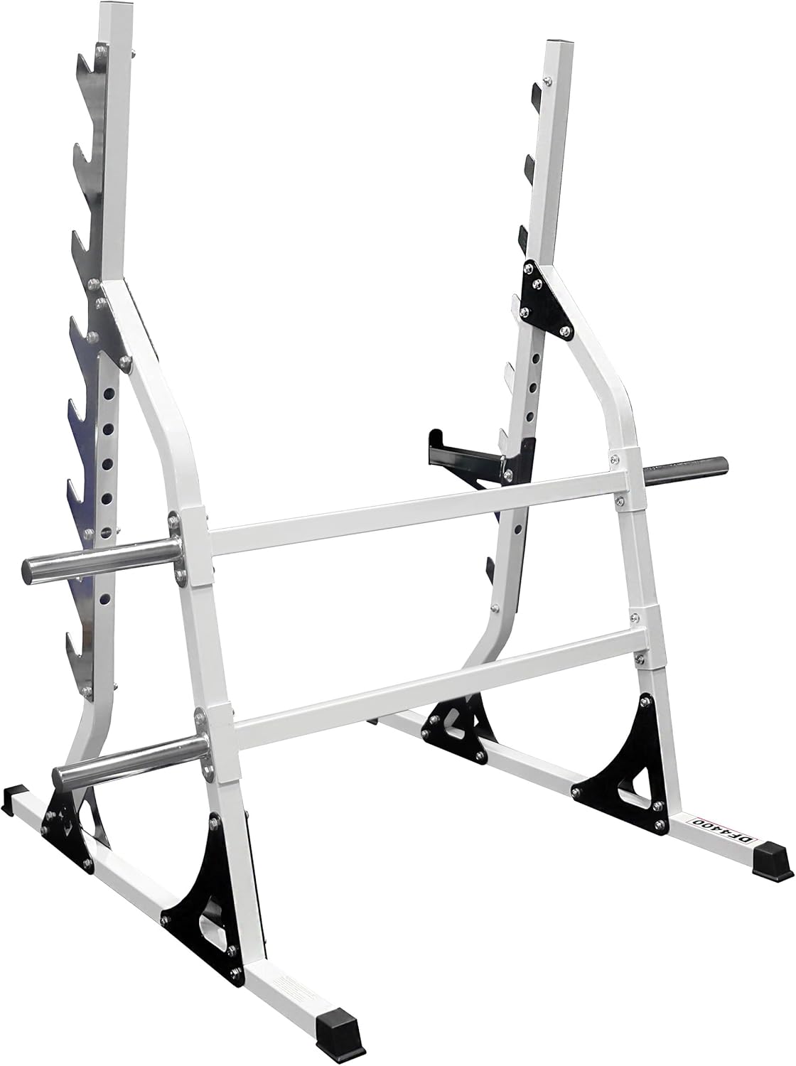 DF4400- Heavy Duty Squat Rack by Deltech Fitness-750 lb Weight Capacity- Chrome Sawtooth Rack and Weight Holders
