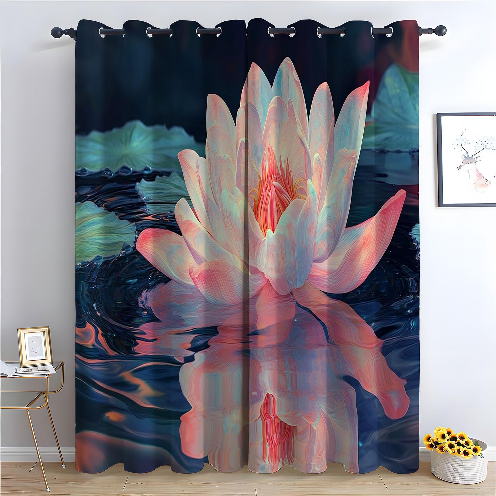 WIKEO Curtains for Living Room Retro Beautiful Flowers Blackout Grommet Drapes Printed Pattern Floral Window Curtain Panels for Bedroom Aesthetic, 2 Panels Set-52 W x 84" L (Pack of 2)