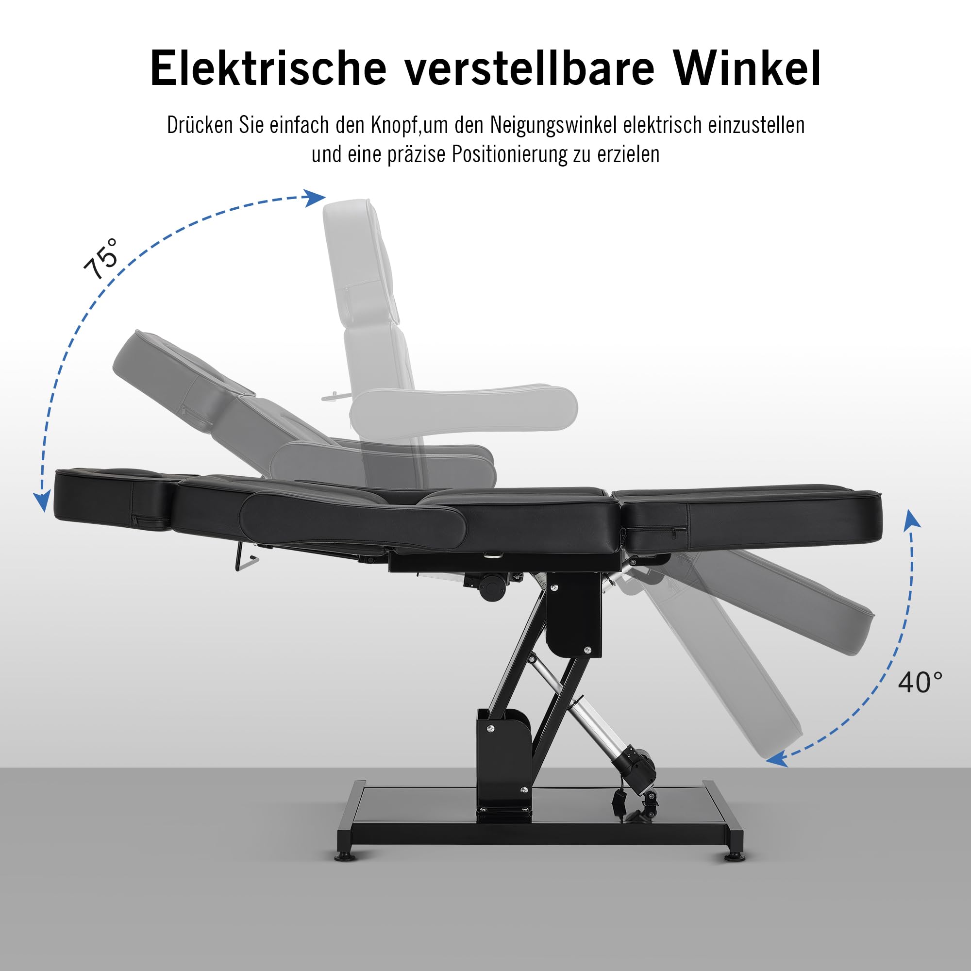 Kosmetikliege Elektrisch, Massageliege Klappbar, Tattoo Liege mit 3 Motoren, Massageliege Elektrisch für SPA Salon 2782 (Schwarz)