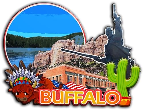 Buffalo USA - Imán para nevera con imán de madera 3D, monumentos coleccionables de viaje, hecho a mano, 1976