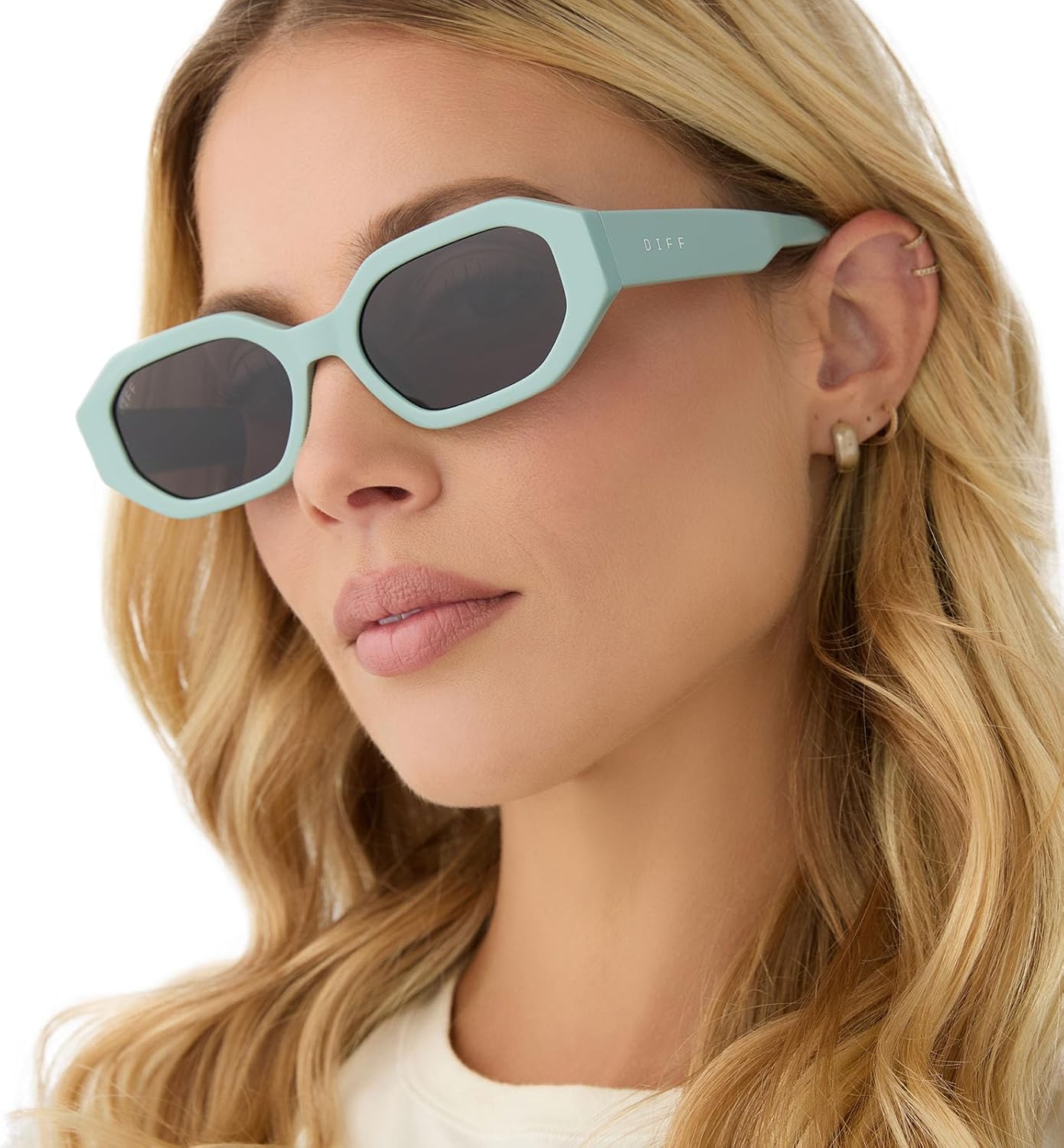 DIFF Allegra Designer Angular Sunglasses for Women UV400 Polarized, Steel Teal + Grey - Image 2