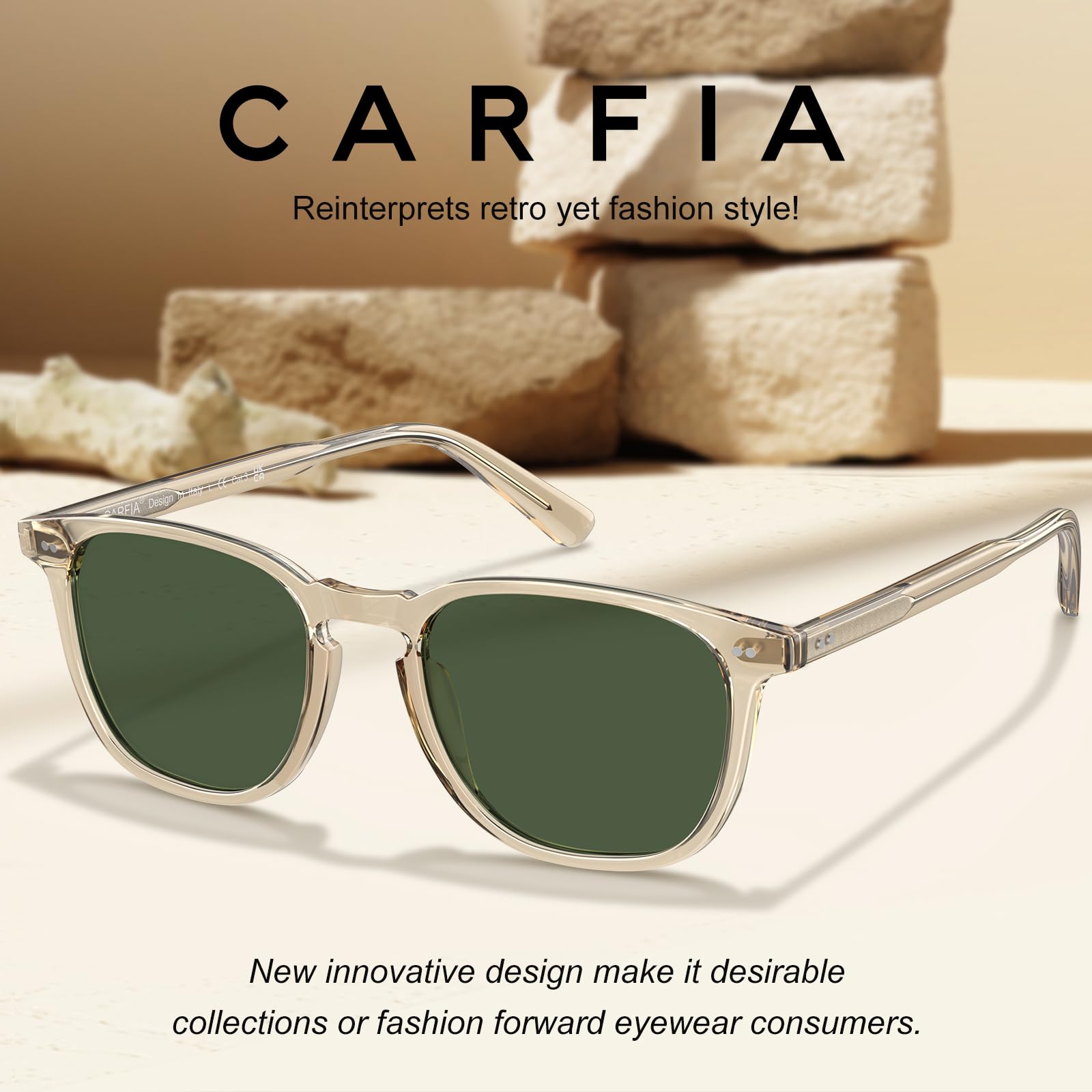 Carfia Occhiali da sole polarizzati da uomo classici quadrati stile street | 100% protezione UV400 occhiali ideali per la guida e la pesca